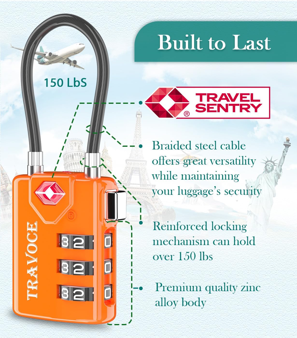 TSA Approved Luggage Locks, Travel Locks Which Also Work Great as Gym Locks, Toolbox Lock, Backpack and More, Orange 2 Pack