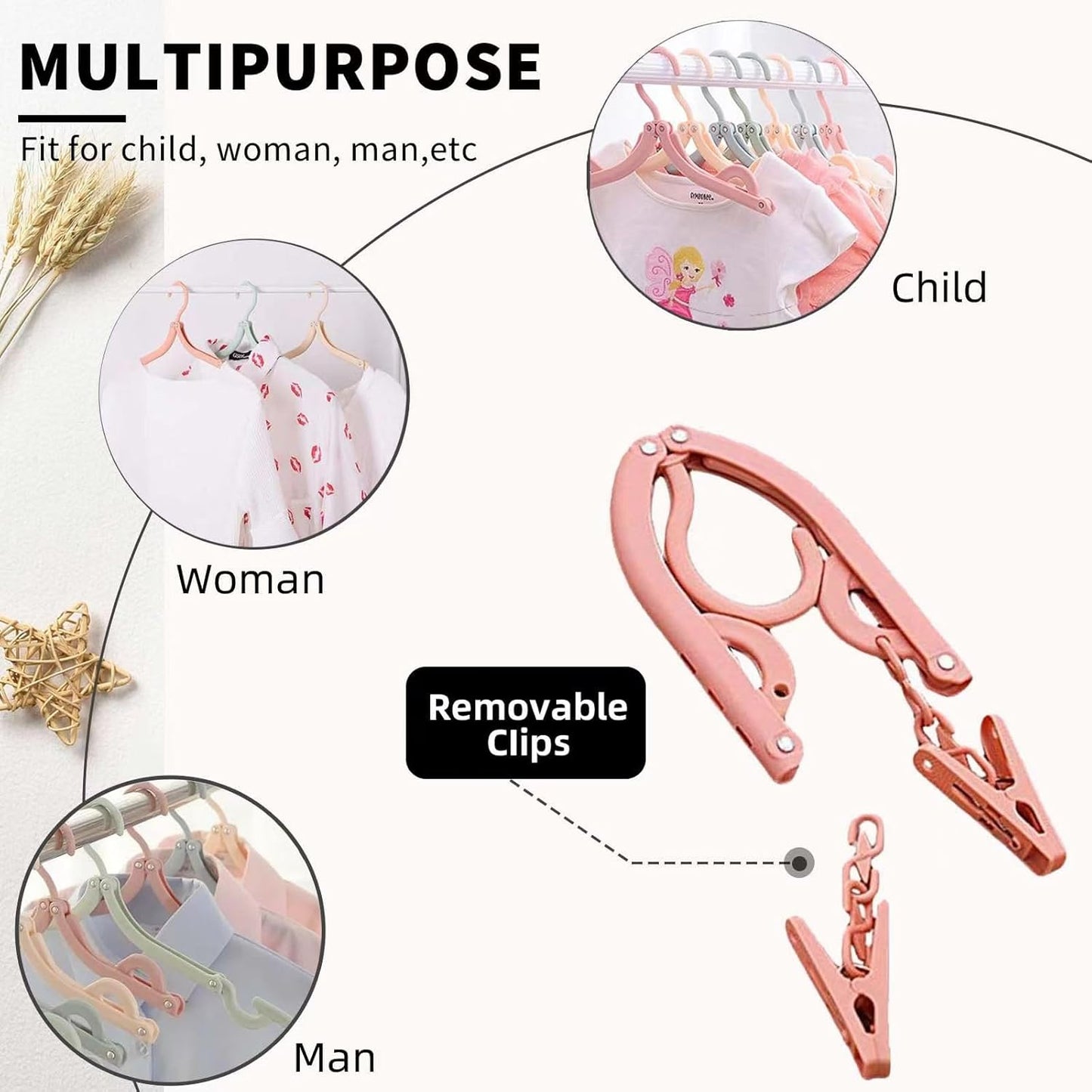 12-Piece Foldable Travel Hangers with Clips - Collapsible Coat Hanger for Pants, Socks, Underwear & Drying Rack