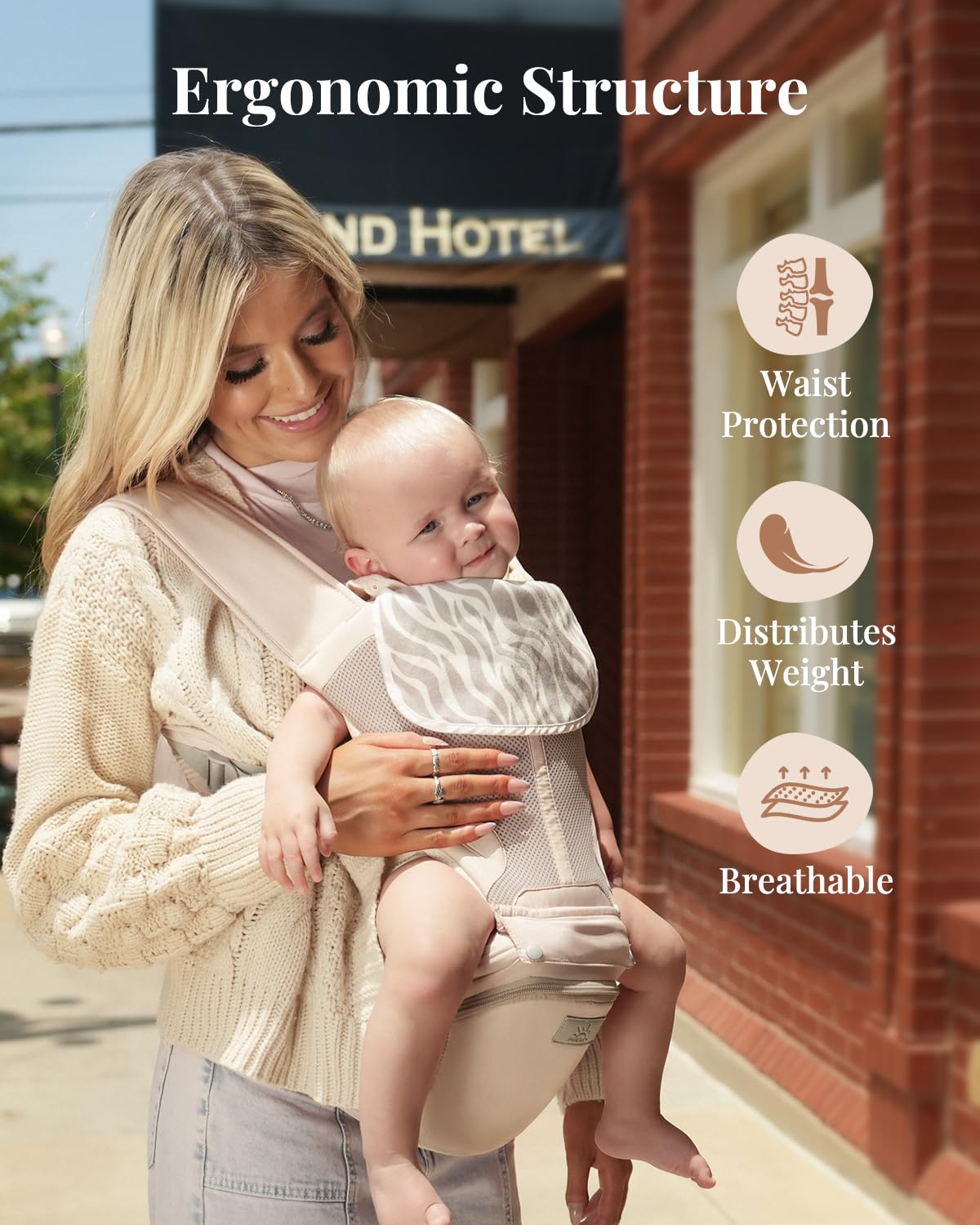 MOMTORY Carryall™ Pro Baby Carrier, Safety-Certified 6-in-1 Baby Carrier Newborn to Toddler, Detachable Baby Holder Carrier with Hip Seat, Ergonomic Cozy Baby Body Carrier for 7-50lbs, Khaki