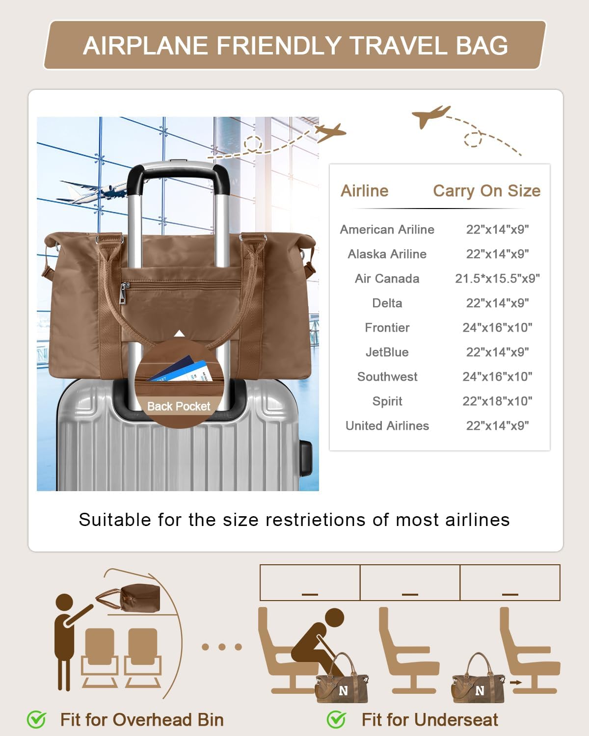 Birthday Graduation Gifts for Daughter,Initial Travel Duffel Bag Sports Gym Bag for Girls Teen Kids Birthday Gifts,Personalized Weekender Bag Carry On Tote Bags Cute Overnight Bag for Women(Brown, N)