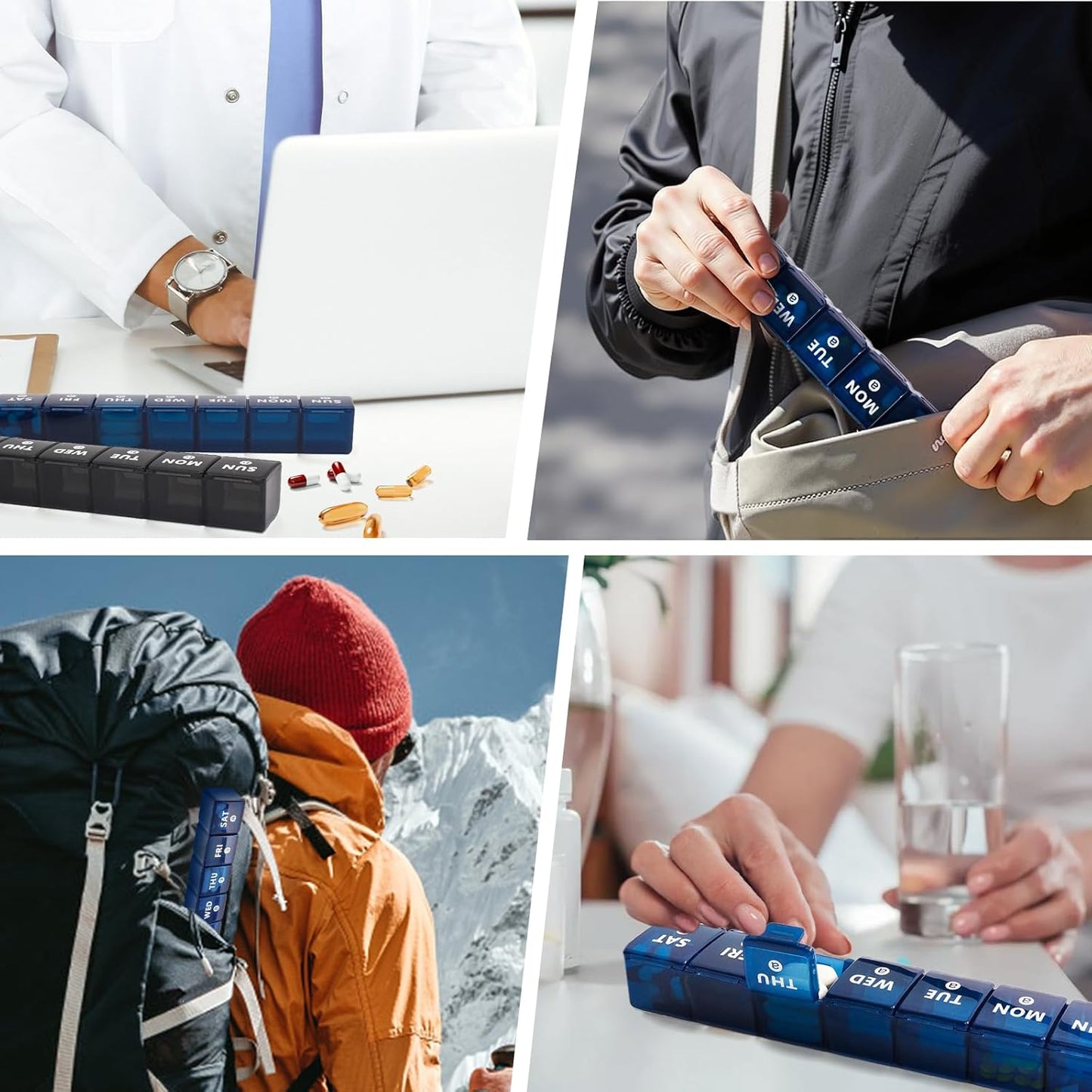 2-Pack Weekly Large Pill Organizer for Travel, 7 Day Pill Boxes and Organizer, Big Compartments Pill Case AM PM,14 Day XL Medication Organizer Dispenser for Fish Oils, Vitamin Holder Supplement