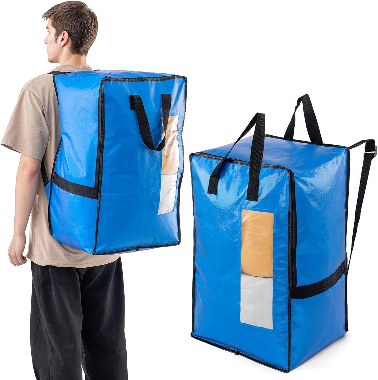 TAILI 2 Pack Blus Moving Bags w/Adjustable Backpack Straps, Moving Supplies, Moving Boxes Alternative, Heavy Duty Storage Totes for College Packing, Camping Backpack for Travel, Dorm, Laundry