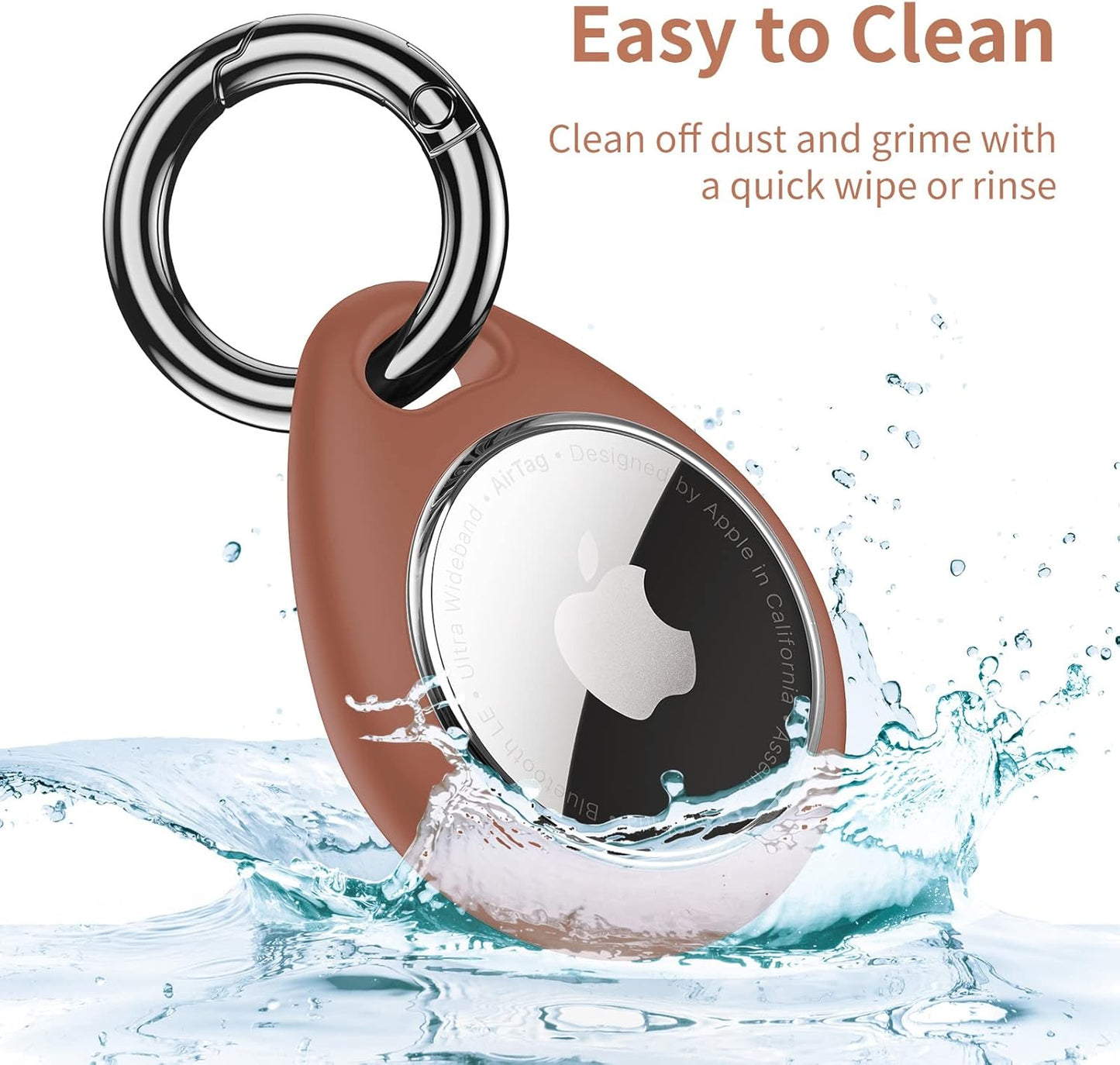 UNBREAKcable Holder for Apple AirTag - 4 Pack [Fit Tightly Design] [Easy to Install] [Hold Air Tag Securely] Waterproof TPU Shell Protective Case with All Metal Keychain Key Ring Clip (Black&Brown)