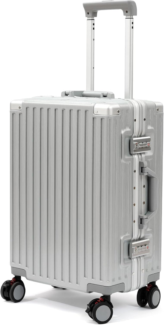 24 Inch Luggage With Spinner Wheels, Aluminum Frame Zipperless Suitcase, PC Lightweight Hard Shell with TSA Lock, Checked Medium Suitcase 24-Inch (Silver)