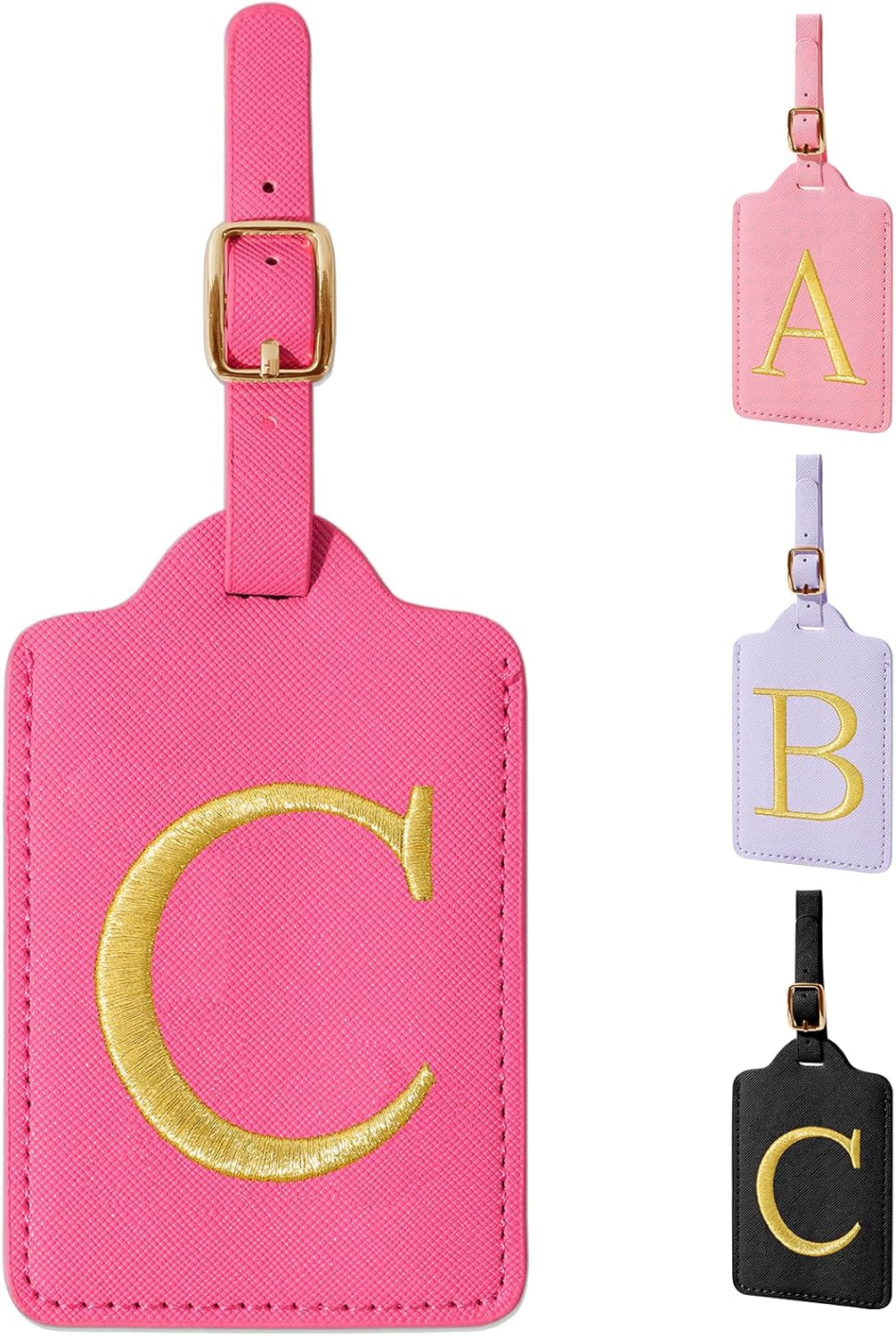 Personalized Initial Rose Red Leather Cute Luggage Tags with Privacy Cover Name Card, Embroidered Custom Monogram Travel Backpack Tag Gifts for Women Kids