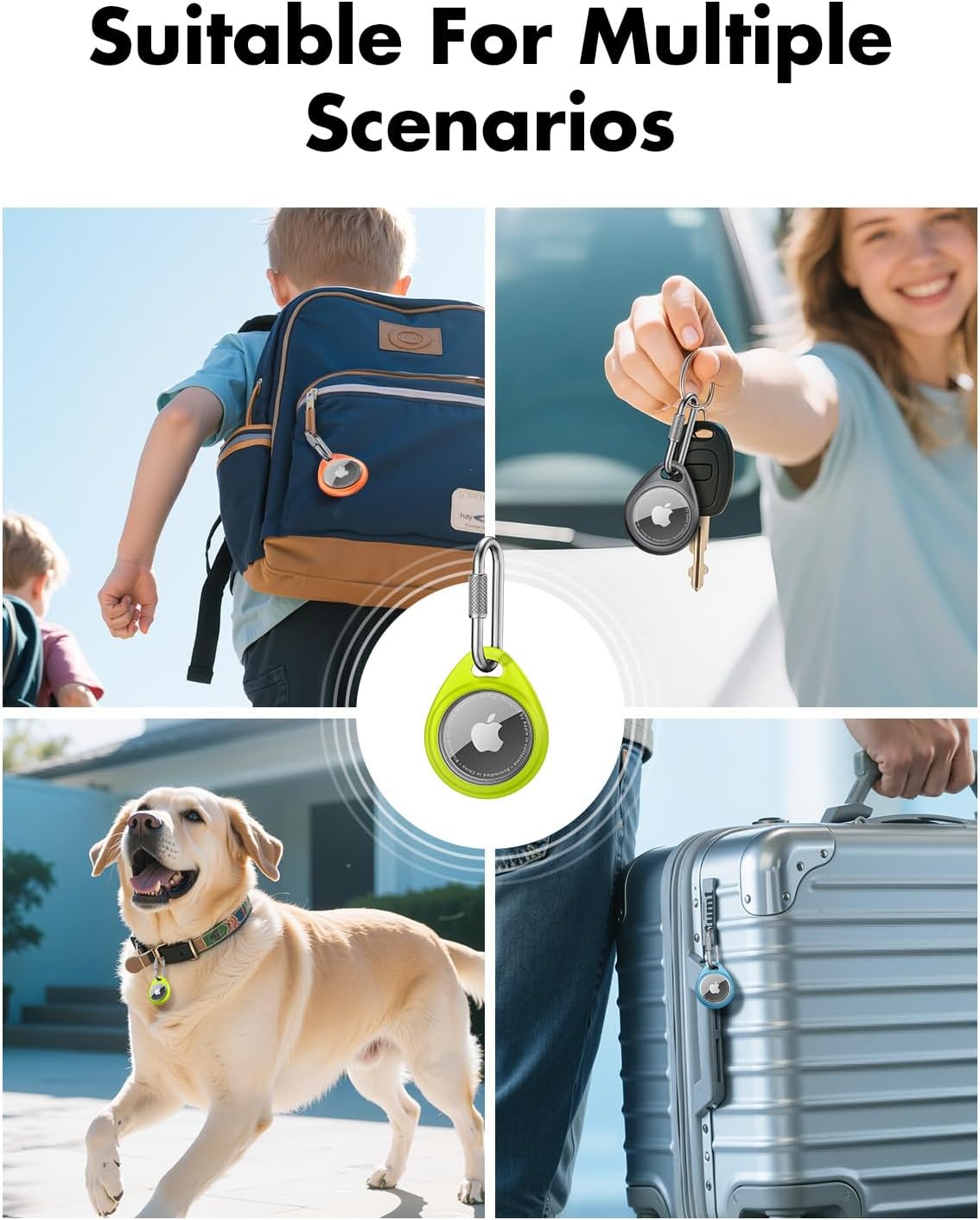 UNBREAKcable AirTag Holder for Apple - 4 Pack Air Tag Case [Professional Carabiner] [Waterproof] [Shockproof] TPU AirTag Keychain for Kids, Pets, Keys, Luggage, Backpacks