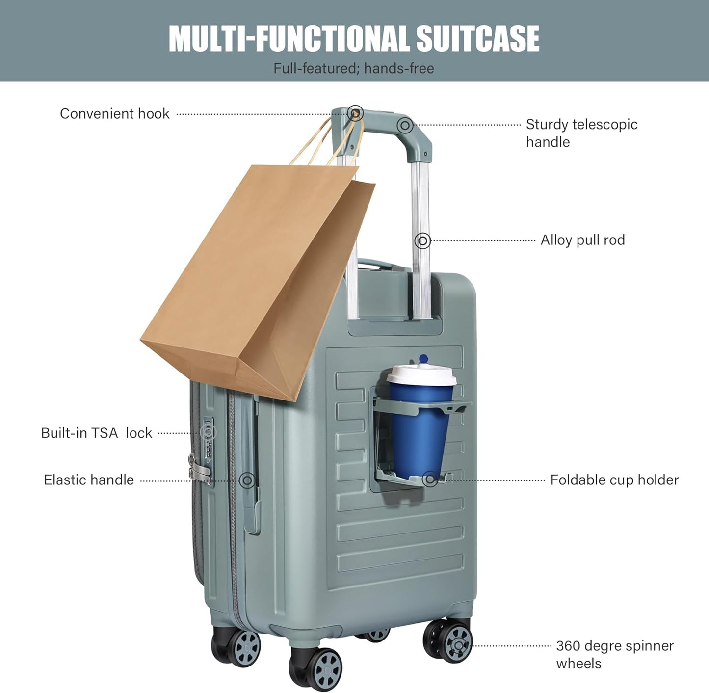 buy 0ne get 0ne free! Carry On Luggage Front Opening 20in Suitcase with TSA Lock PC Hardside Rolling Luggage Travel Suitcase, Small, Hardside Expandable Luggage with Spinner Wheels (Grey)