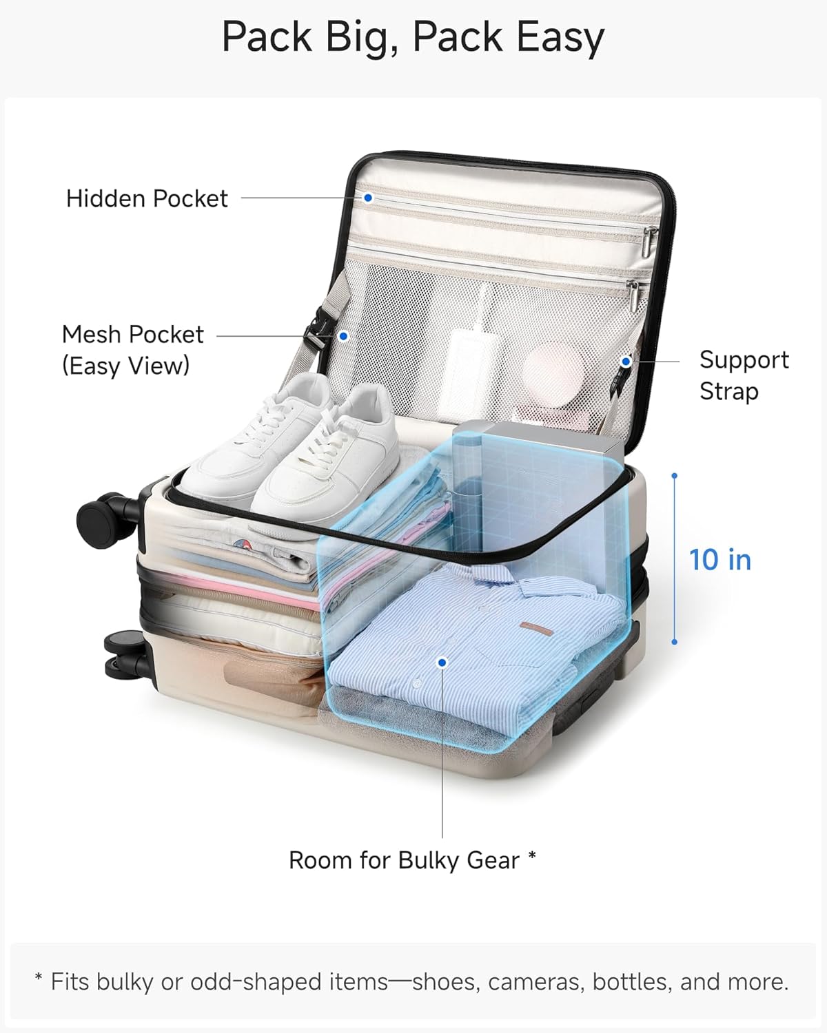 Carry On Luggage Top Opening, FLT Expandable Polycarbonate Hard Shell Suitcase with Wheels (FLO-Lite, Charcoal Metallic, 20 Inch, 38L-43L)