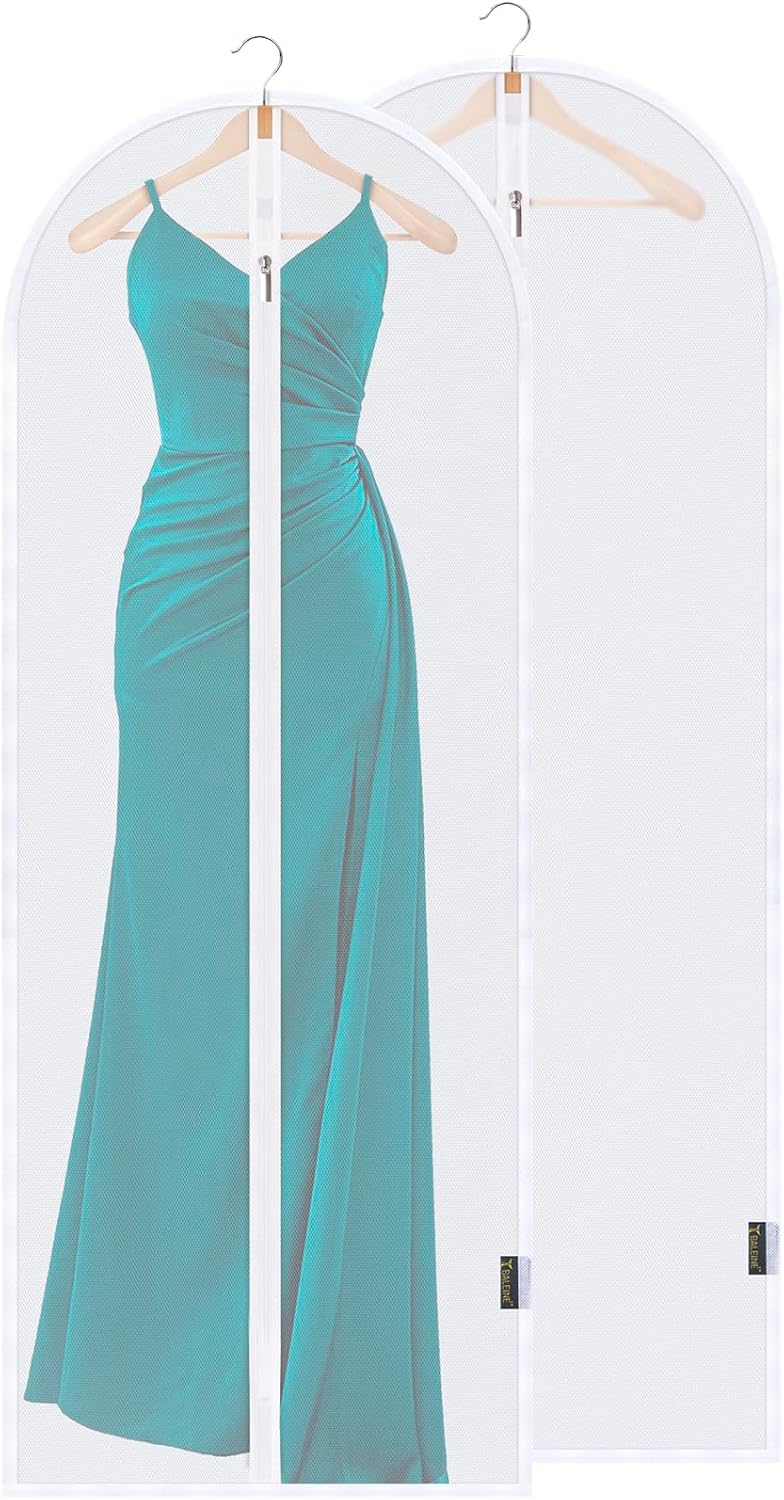 BALEINE 60'' Translucent Garment Bags, 2 Packs PEVA Dress Bag for Closet Clothes Dresses Suit Coats Storage (White, 2PK)