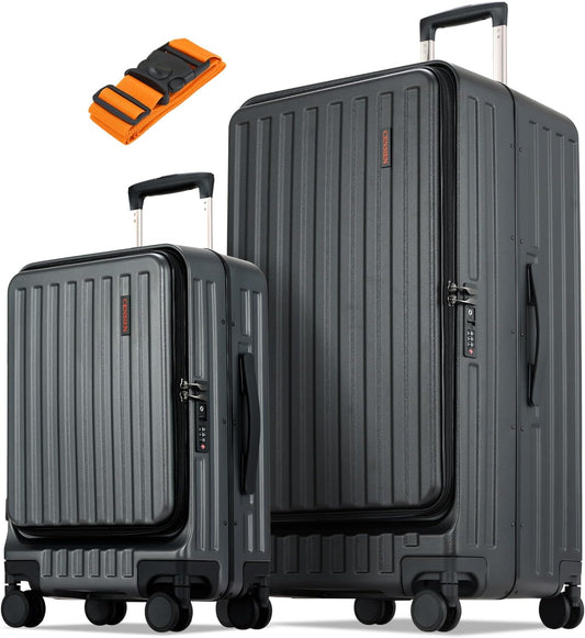 Luggage Sets 2 Pieces, 20 Inch Carry On Luggage and 29 Inch Checked Luggage with Spinner Wheels, Lightweight ABS+PC Hardshell Trunk Suitcases with Aluminum Frame, Top Opening (Black, 20/29)