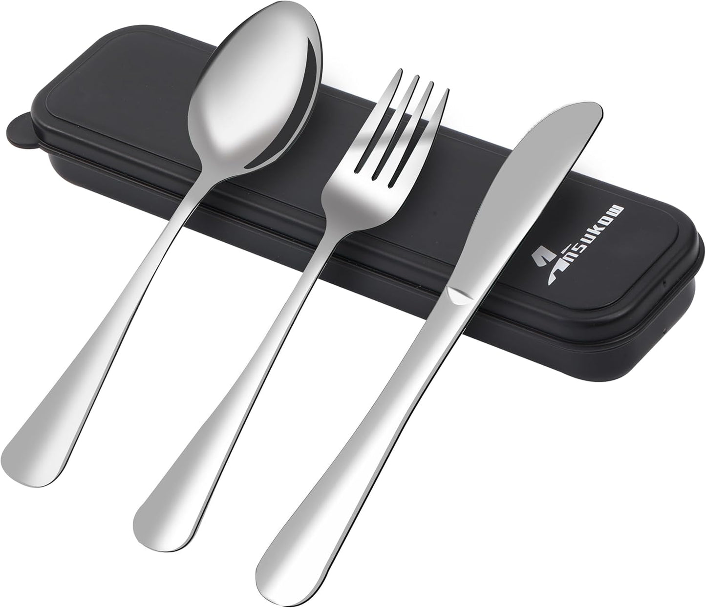 4 Picec Travel Utensils Camping utensils Travel Silverware Set with Case Fork and Spoon Set Office Stainless Steel Reusable Trip Cutlery Set Easy to journey Lightweight Lunch Box for Men