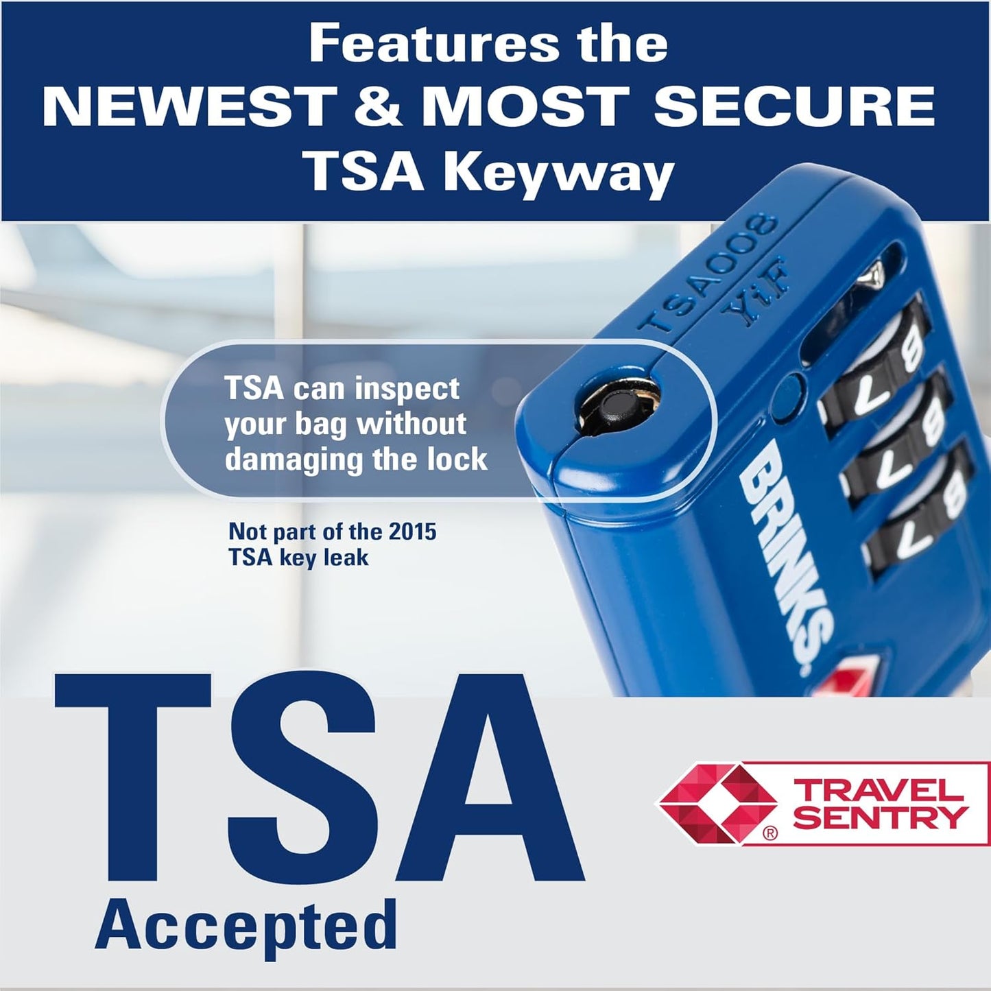 Brinks TSA Accepted Indicator Luggage Lock, Ressetable Combination, New More Secure TSA008 Key, 2 Pack (2, Blue, 2.5" Shackle)