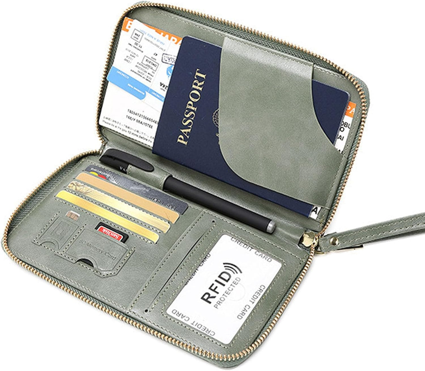 Multi-Function RFID Travel Passport Wallet with Phone Pocket - Ultimate Passport Holder for Women & Men | Holds Phones, Passports, Cash, Cards & Boarding Passes (Green)