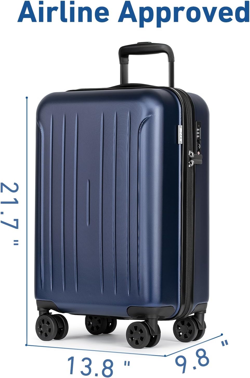 KYME Suitcase Hardshell With Double Spinner Wheels, PC+ABS TSA Lock Travel Luggage (Navy Blue, 20" Carry On)