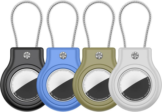 Waterproof Airtag Holder,4 Pack Airtag Case with Secure Lock,Airtags Keychain for Apple Air tags,Anti-Lost Protective Case Air tag Accessories for GPS Tracker Luggage,Bag,Key,Pet-Black/Blue/Green/Gray