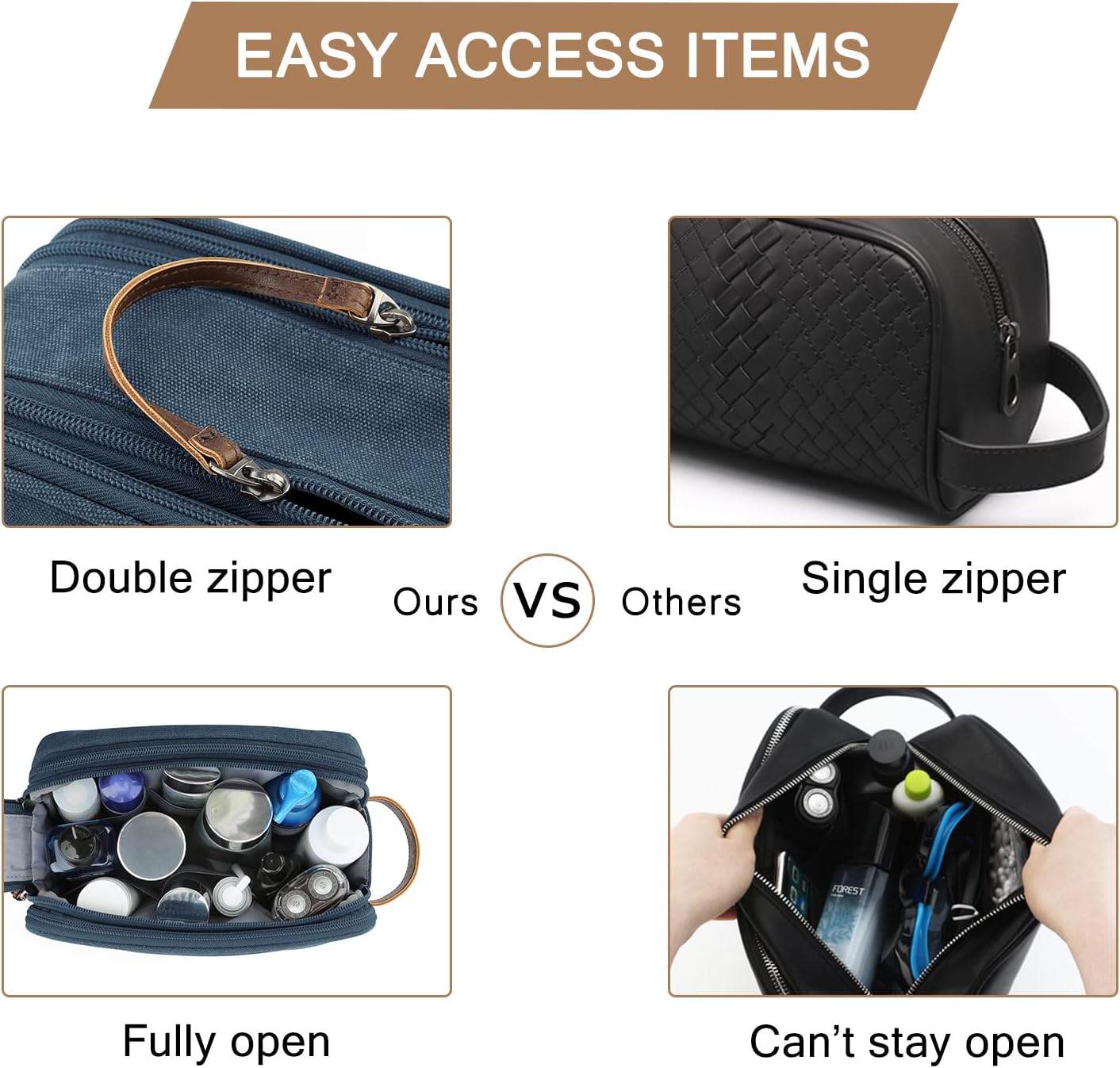 BAGSMART Toiletry Bag for Men, Canvas Travel Toiletry Organizer Dopp Kit Water-resistant Shaving Bag for Toiletries Accessories,Navy Blue-Medium