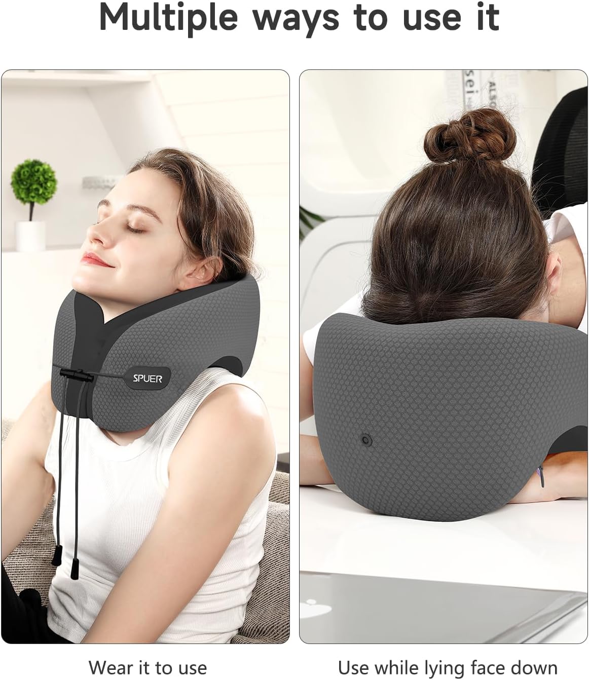 Travel Pillows for Airplanes, Neck Pillow Airplane, Airplane Travel Accessories with Eye Mask, Earplugs & Storage Bag, Ergonomic Memory Foam Neck Pillow for Sleeping, Flights, Cars (Dark Gray & Black)