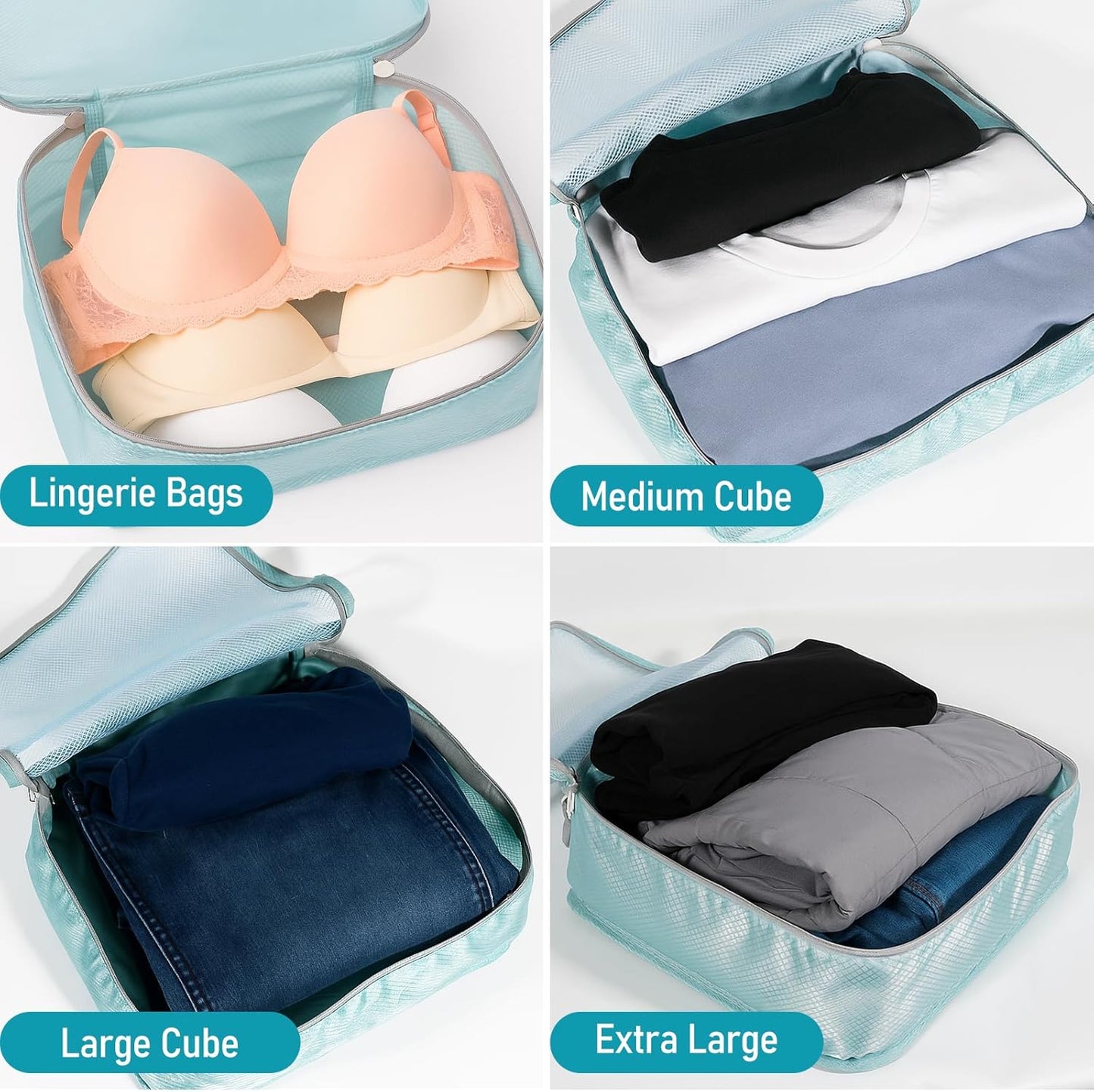 4-Piece Packing Cube Set - Lightweight Luggage Organizers for Travel, Vacation and Suitcases - Durable Accessories with Compression
