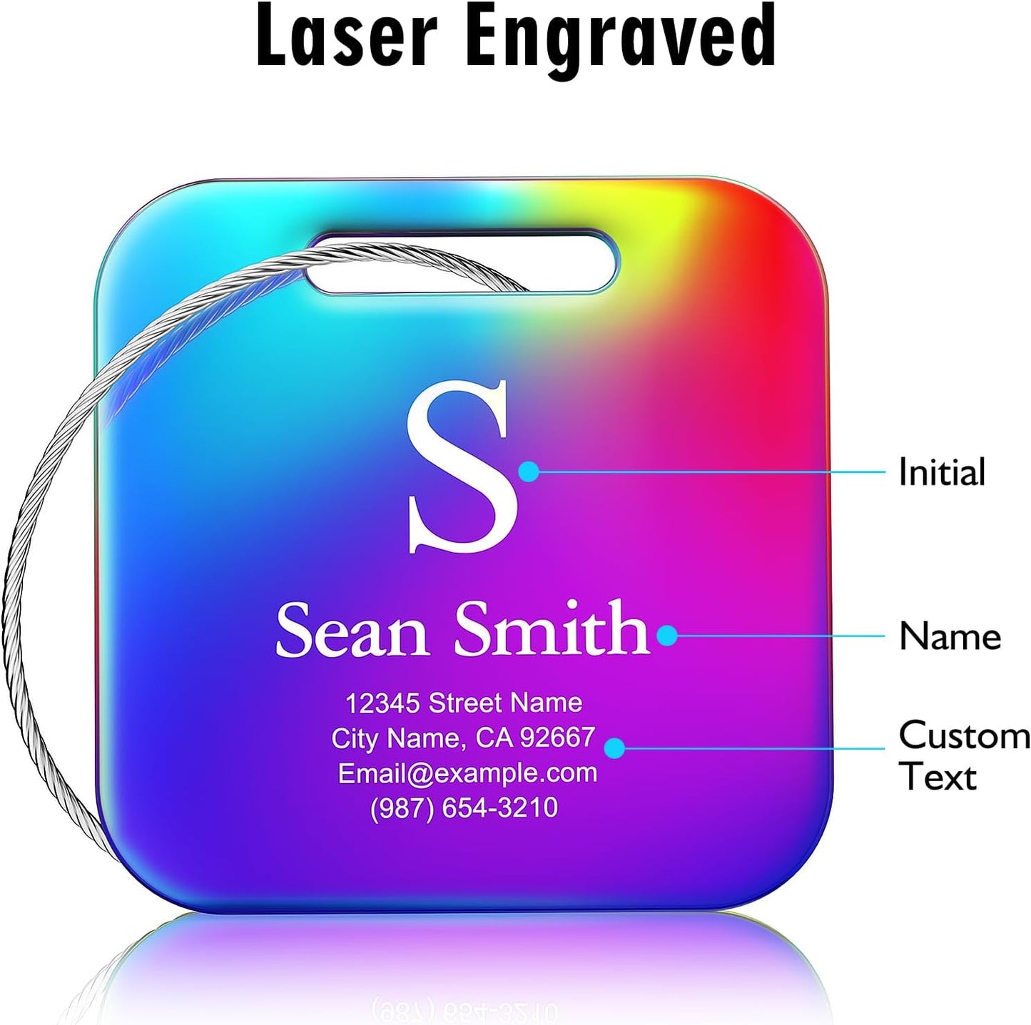 Personalized Engraved Metal Luggage Tags for Suitcase - Custom Name Tags, 10 Pack, Black, Matte Finish, 2x2 inches