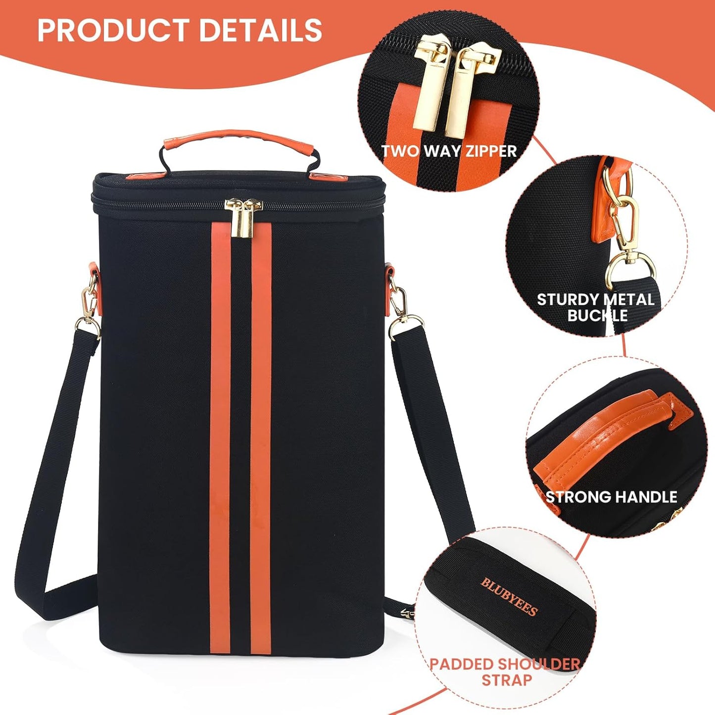 2-Bottle Insulated Wine Carrier Tote - Leakproof Padded 900D Oxford Wine Cooler Bag for Travel, Picnics, Beach & Parties - Ideal Wine Gift for Wine Lovers