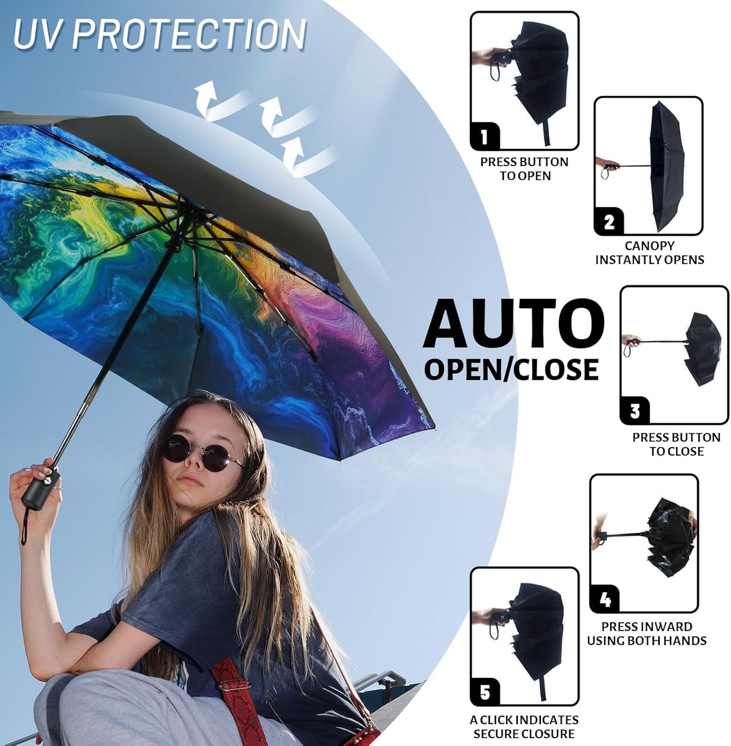 SY COMPACT Travel Umbrella Windproof Automatic Umbrellas Small Compact UV Sun Protection Factory Outlet Umbrella