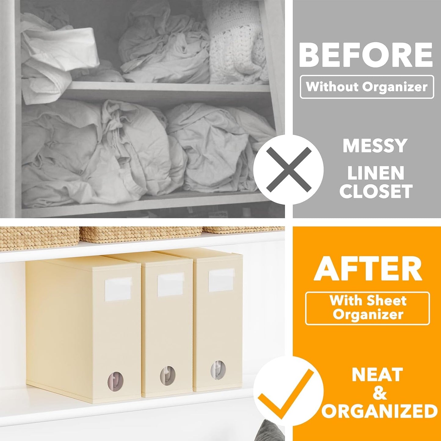 SpaceAid 3 Pack Bed Sheet Organizers and Storage, Foldable Linen Closet Organizer, Set Folder Keeper With Window XL (Queen & King Size) Bedding Container (Beige)