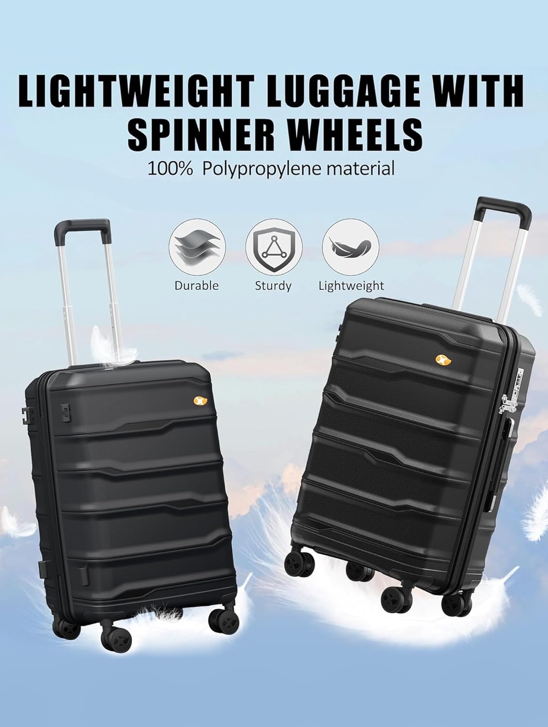 28 Inch Luggage with Spinner Wheels, Large Hard Shell Suitcase, Lightweight PP Luggages with TSA Lock, Checked-Large Suitcases 28-Inch, Black