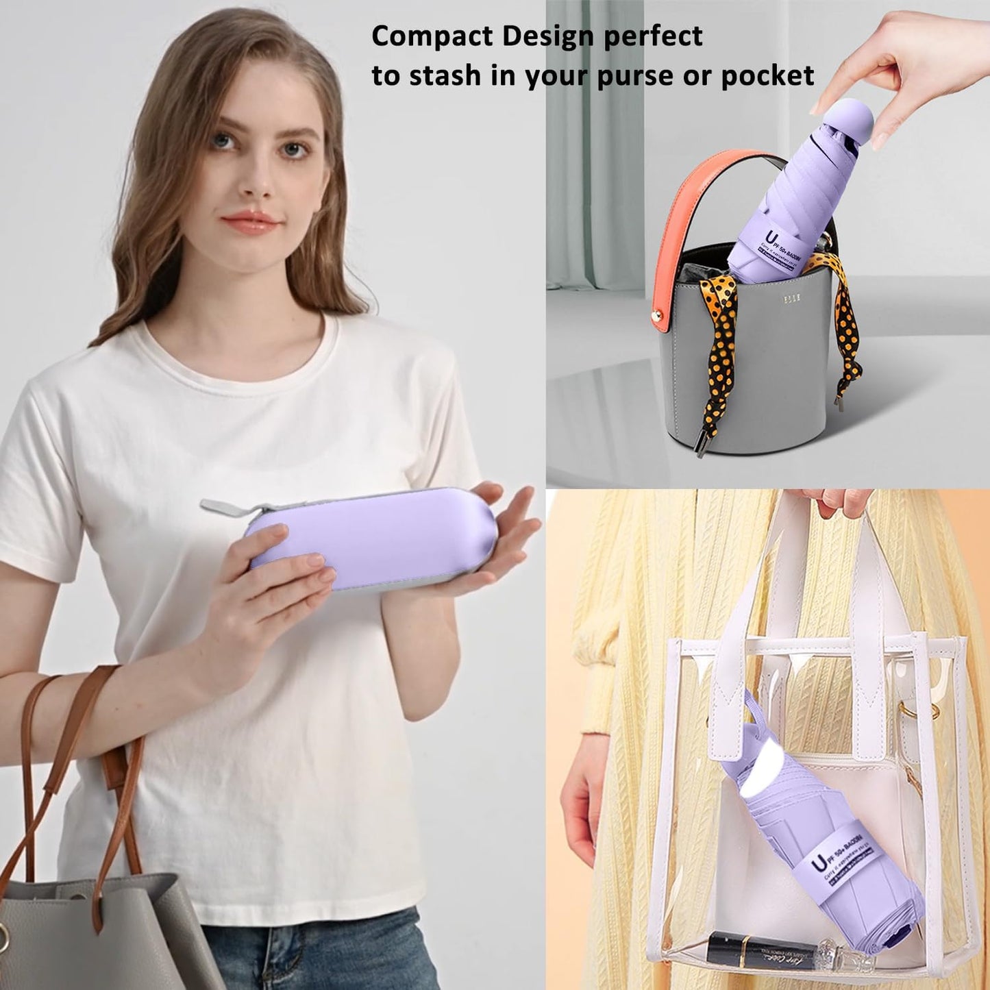 BAODINI Travel Mini Umbrella for Purse With Case Small Compact UV Sun Protection Sun Lightweight Tiny Pocket Umbrella for Women Kids and Men