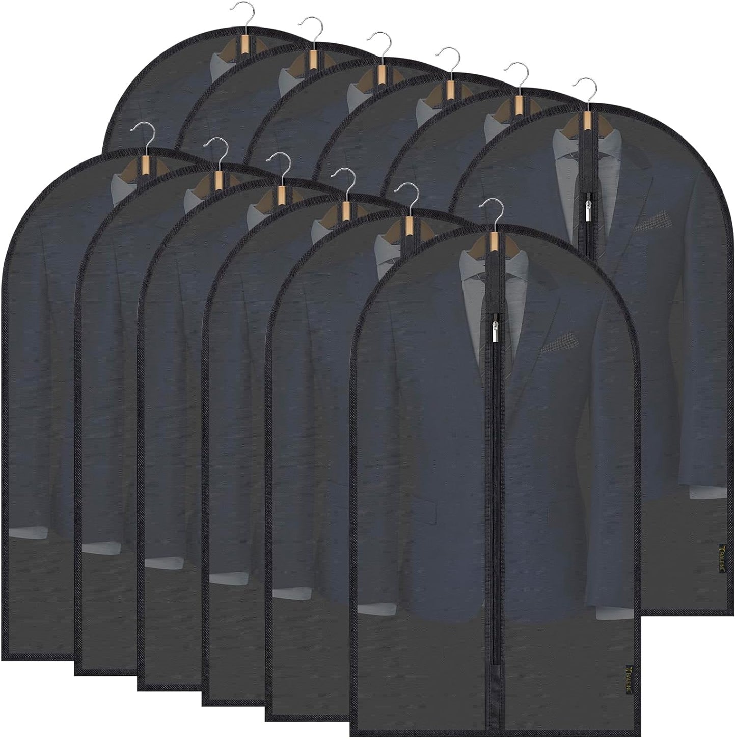 BALEINE 40'' Translucent Garment Bags, 12 Packs PEVA Dress Bag for Closet Clothes Dresses Suit Coats Storage (Black, 12PK)