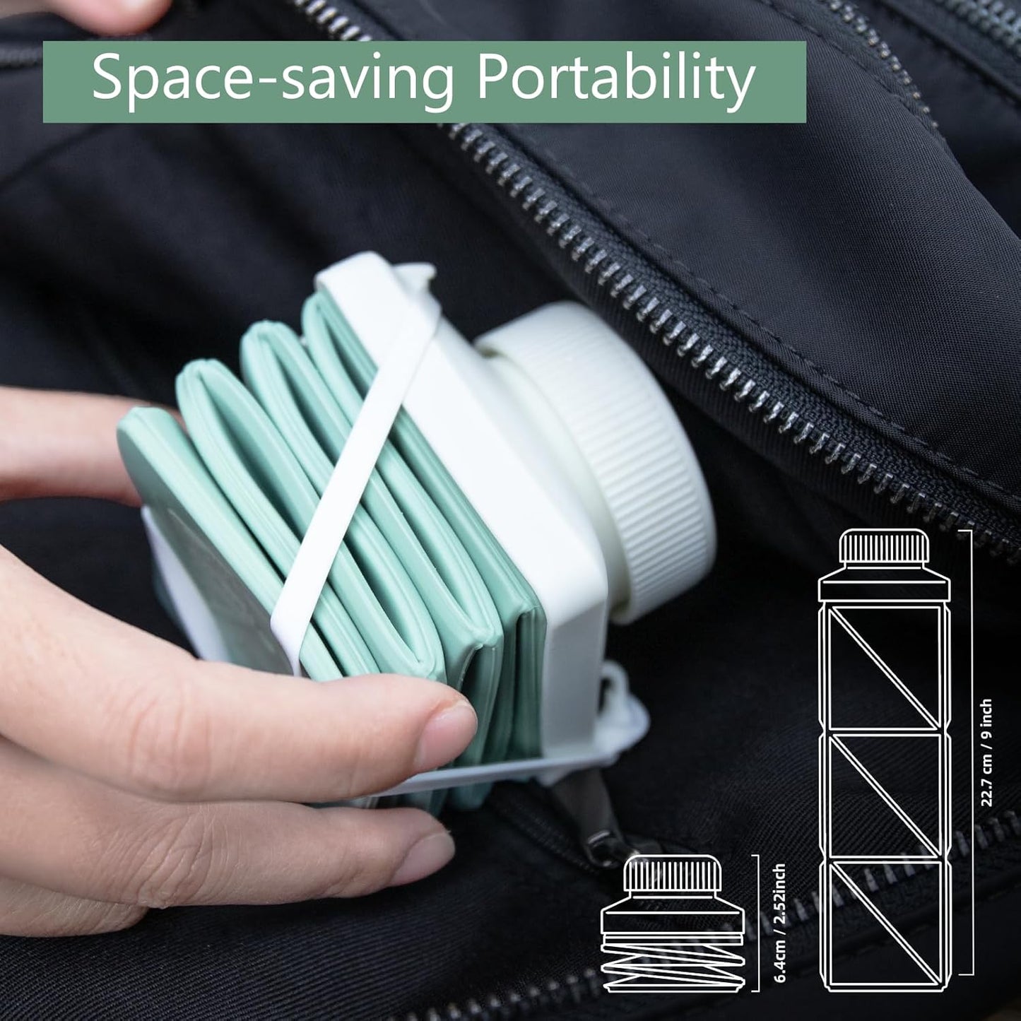 24oz Collapsible Water Bottles,Food grade BPA Free Reusable Foldable Water Bottle Lightweight LeakProof for Travel Hiking Camping Cycling Outdoor Sports,Collapses Folding Water Bottle,Green