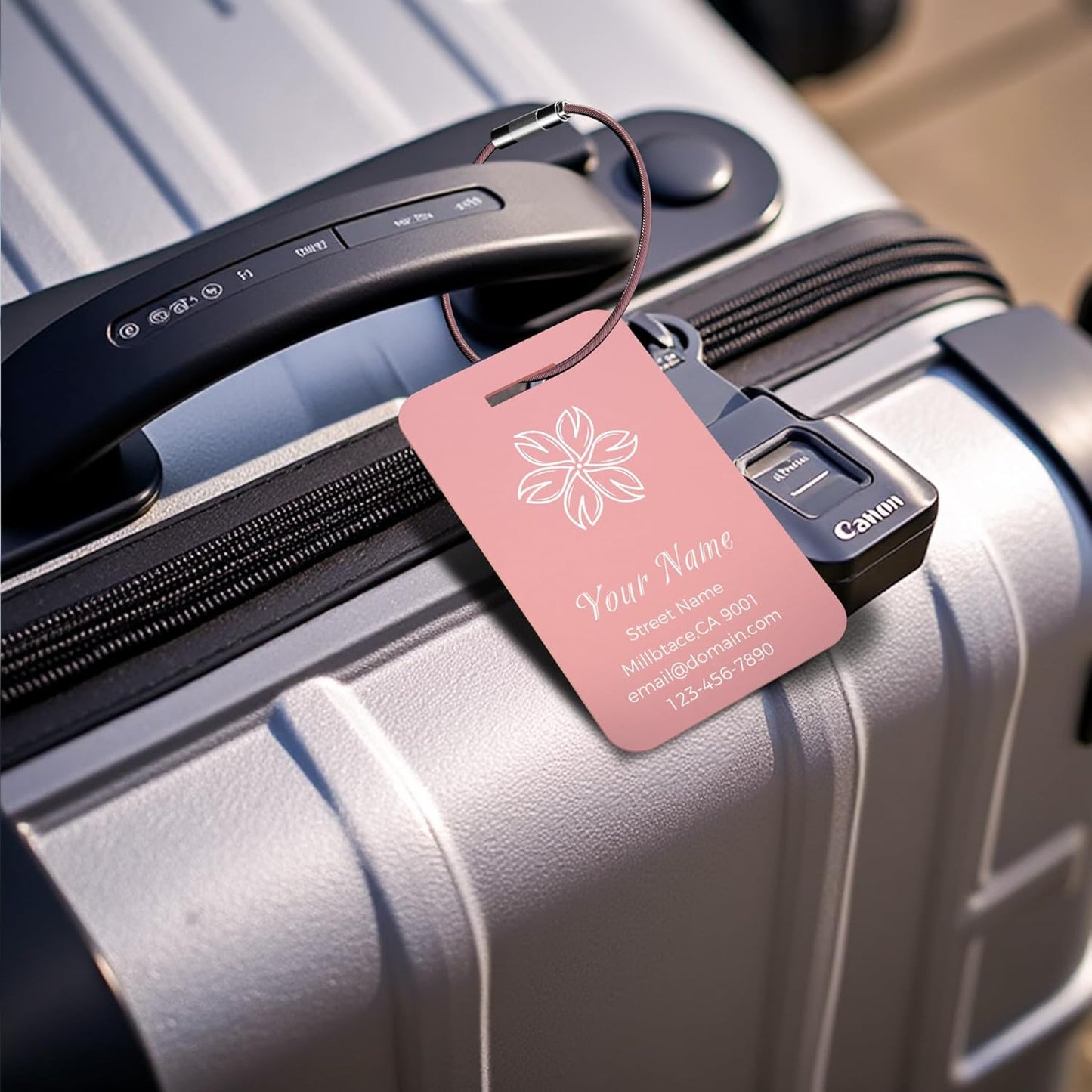 Personalized Luggage Tags, Custom Luggage Tags 4 Pack TSA Approved Double Sided Laser Engraving, Metal Luggage Tag for Suitcases with Stainless Loops, Name Tag for Bags, Backpacks (Pink)