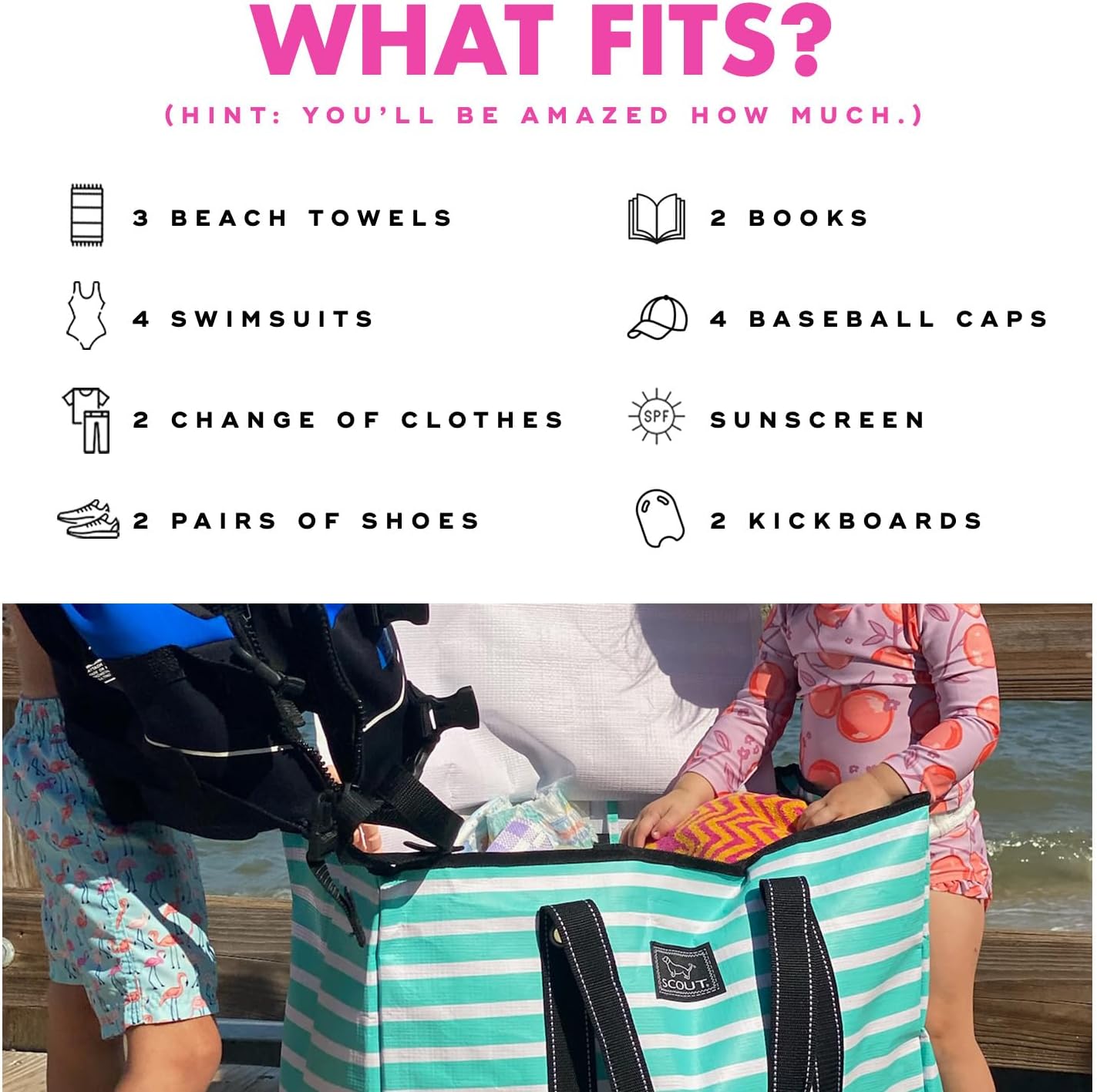 SCOUT 3 Boys Zip Tote X-Large - Durable Lightweight Bag for Beach, Pool, Family Travel, Storage - Water-Resistant, Zips Shut