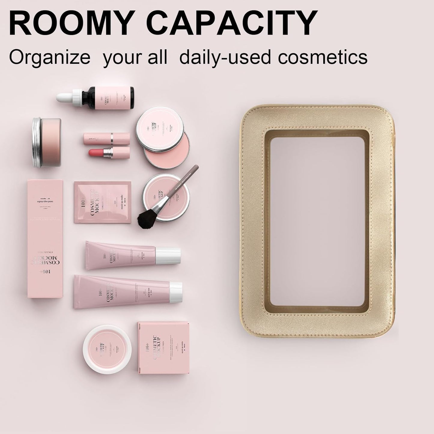 LETGO Clear Makeup Bags, TSA Approved Toiletry Bag with Zipper, Clear Makeup Organizer Fit Carry-on Travel Essentials,Clear Cosmetic Bags for Women Men (O-Gold)