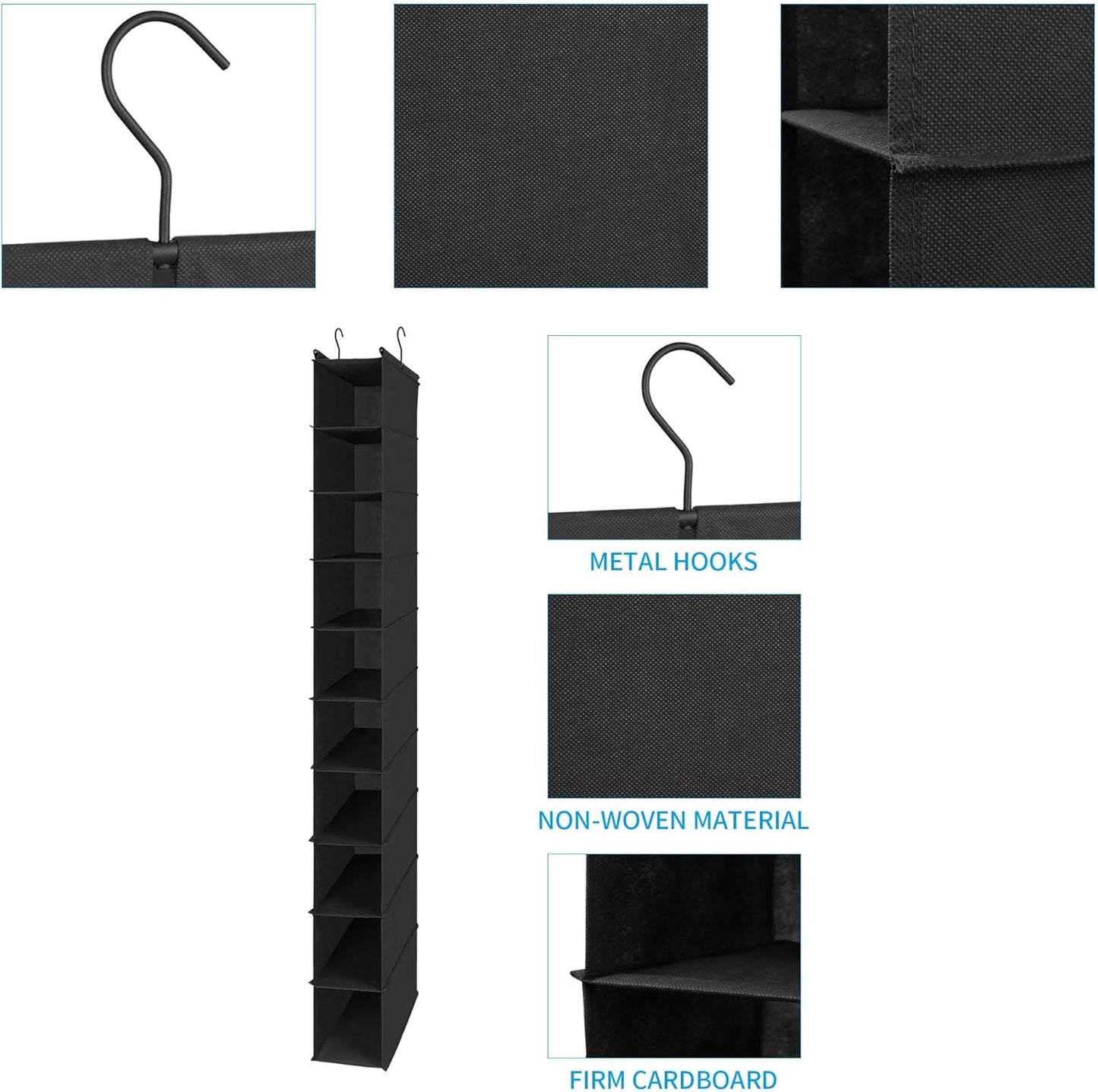 MAX Houser 10-Shelf Hanging Shoe Shelf Organizer, Hanging Shoe Storage for Closet (Black)