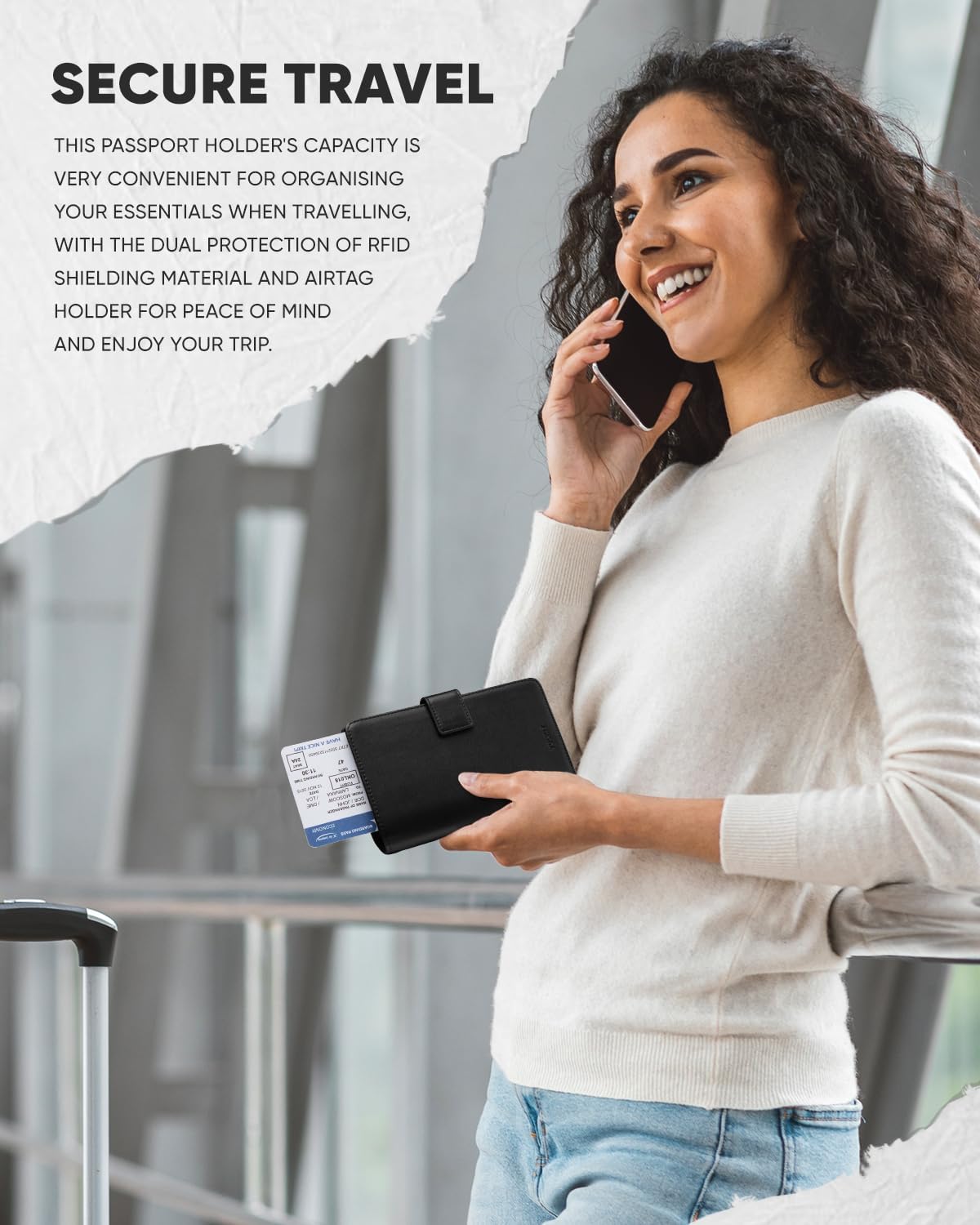 VULKIT Passport Holder with Airtag Holder RFID Blocking Passport Wallet Travel Leather Passport for Women(Iron Black)