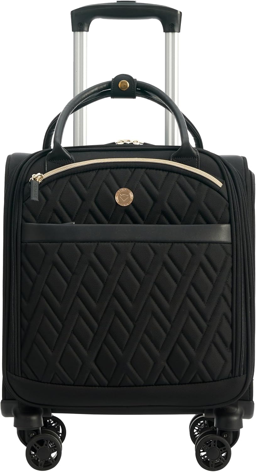 Verage 18x14x8in Spinner Underseat Carry-On Luggage -Airplane Personal Item Bag, USB A&C Charging Port, Padded Laptop Pocket & Wet/Dry Compartments for Women, Classic Black