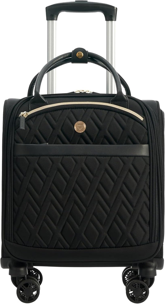 Verage 18x14x8in Spinner Underseat Carry-On Luggage -Airplane Personal Item Bag, USB A&C Charging Port, Padded Laptop Pocket & Wet/Dry Compartments for Women, Classic Black