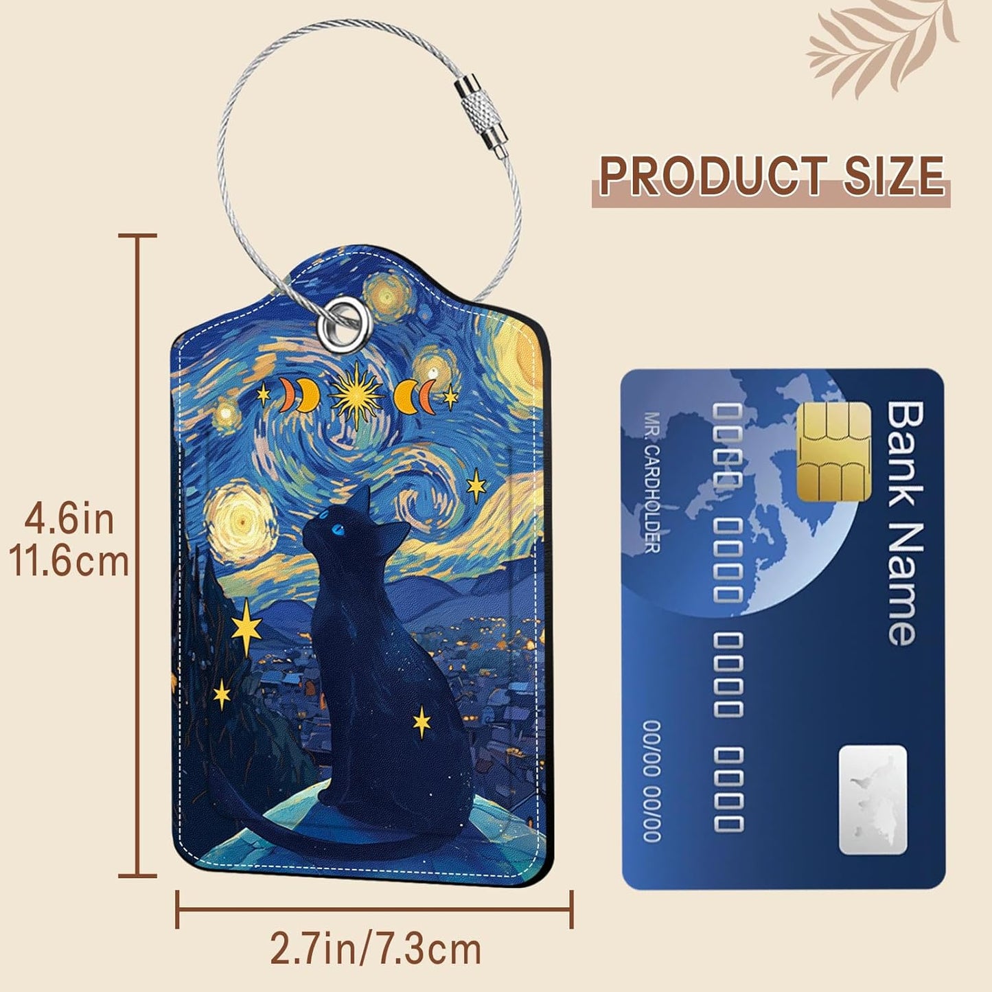 2 Pcs Colorful Luggage Tags for Suitcase, Cat Leather Luggage Tags Cute, Privacy Cover ID Label with Stainless Steel Loop & Address Card, Funny Cat Travel Bag Tag Luggage Accessories for Suitcases