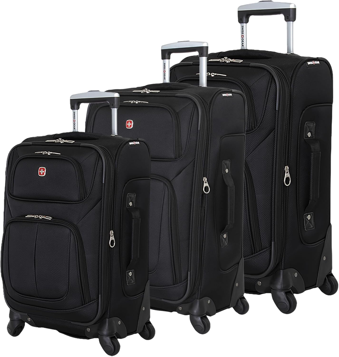 SwissGear Sion 3-Piece Set, Softside Expandable Luggage – 21 Inch Carry-On & 25 & 29 Inch Checked Suitcases with 360 Degree Wheels & Retractable Handles – Black
