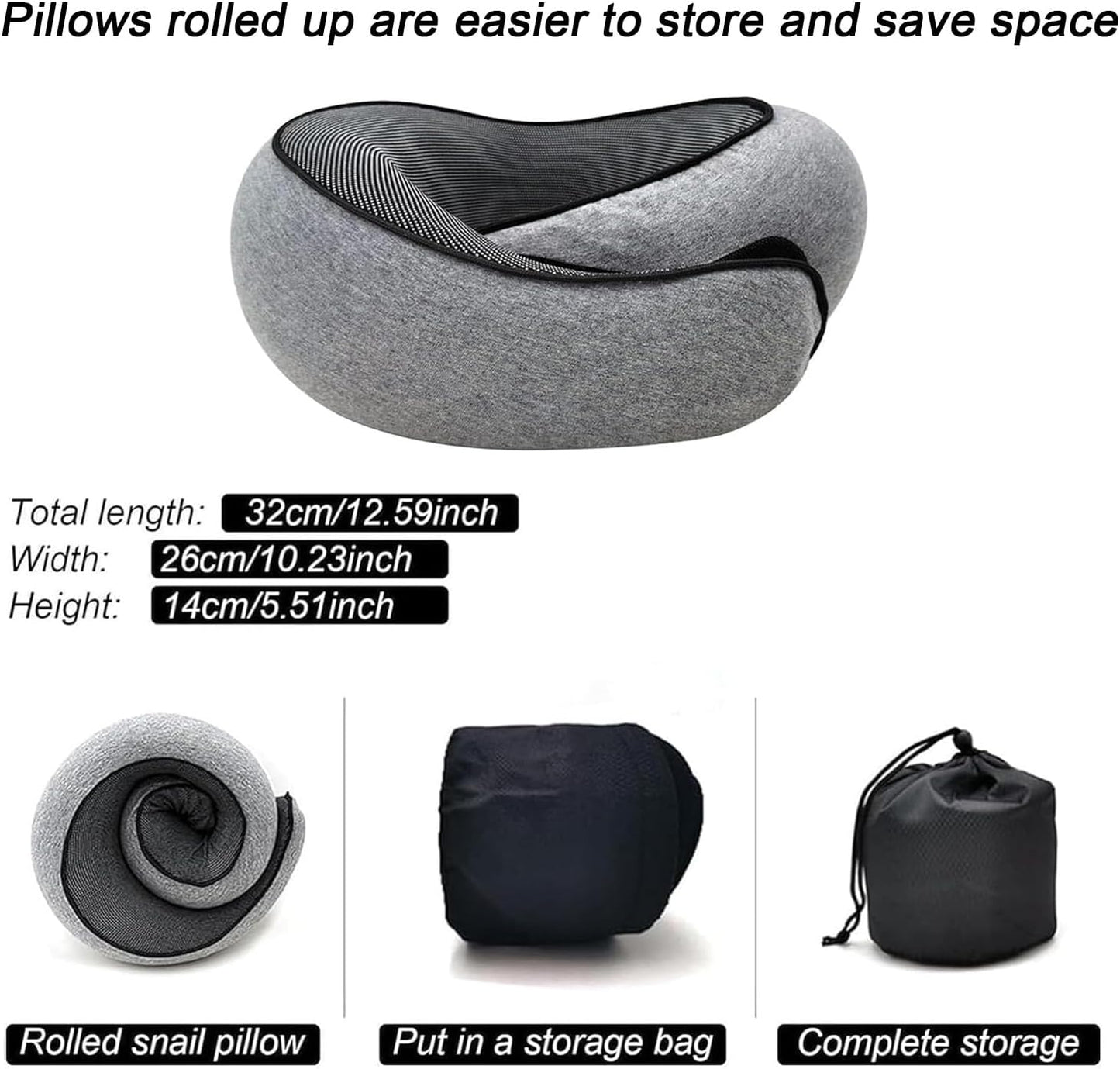 Travel Pillow, Travel Neck Pillow, 360 Degree Comfort and Breathability, Airplane Travel Neck Pillow, Stowable U-Shaped Pillow (Black)