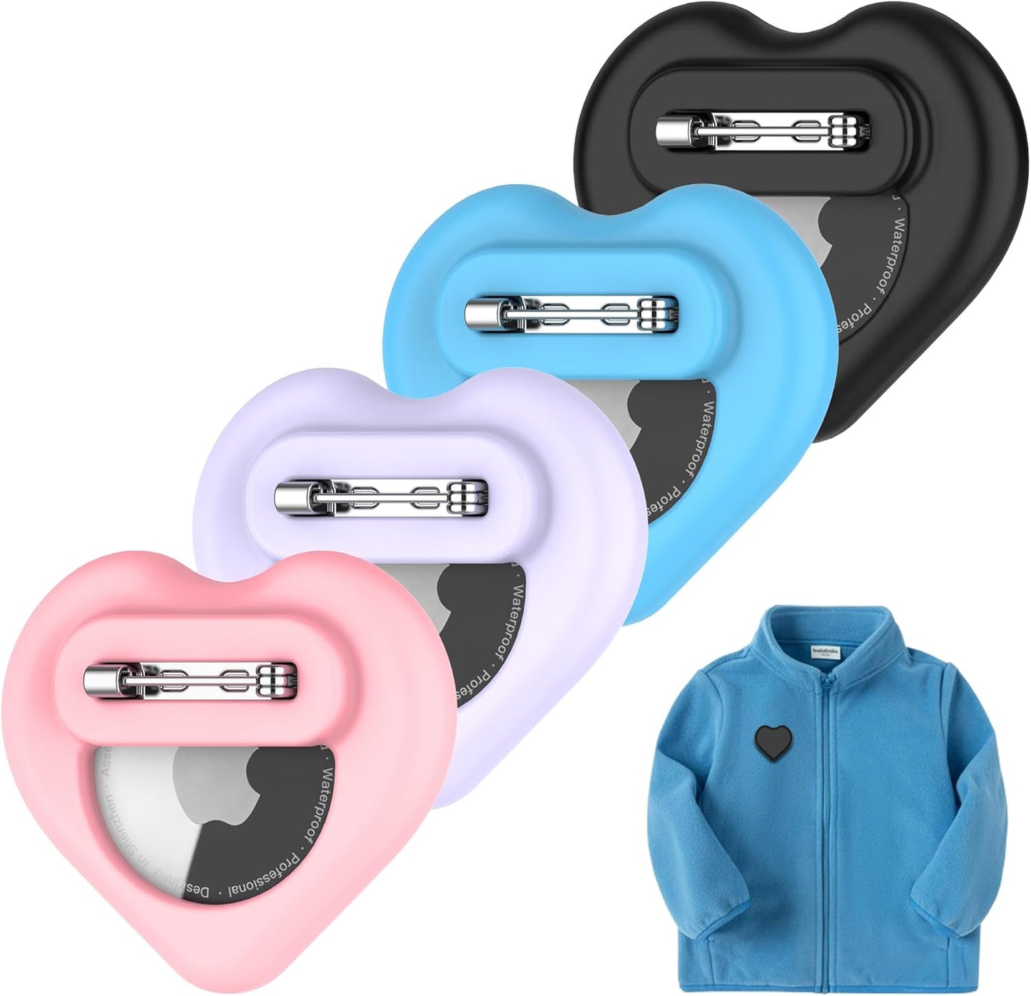 DDJ for AirTag Kids Hidden Case, 4 Pack for Apple Air Tag Tracker Holder for Kids with Invisible Pin, Anti Lost, for Children, Elderly, Shoes, Luggage, Pets Collar (Black Blue Pink Purple)