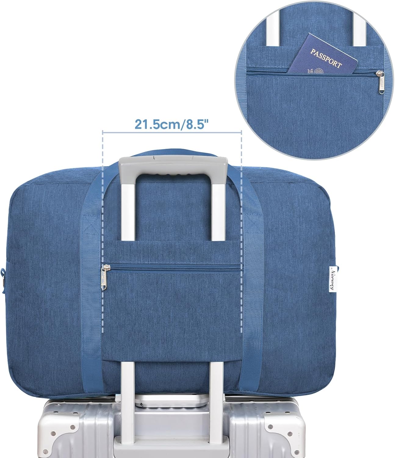 Carry on luaggage 22x14x9 Airlines Approved Foldable Carry on Bag Packable Duffle Overnight for Women and Men 40L (Navy Blue-1)