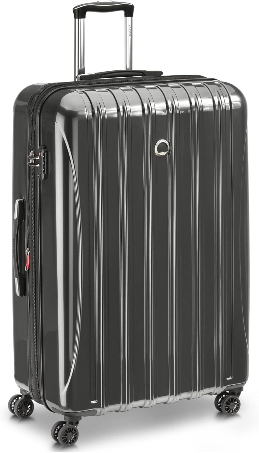 DELSEY PARIS Helium Aero Hardside Expandable Luggage with Spinner Wheels, Brushed Charcoal, Checked-Large 28 Inch