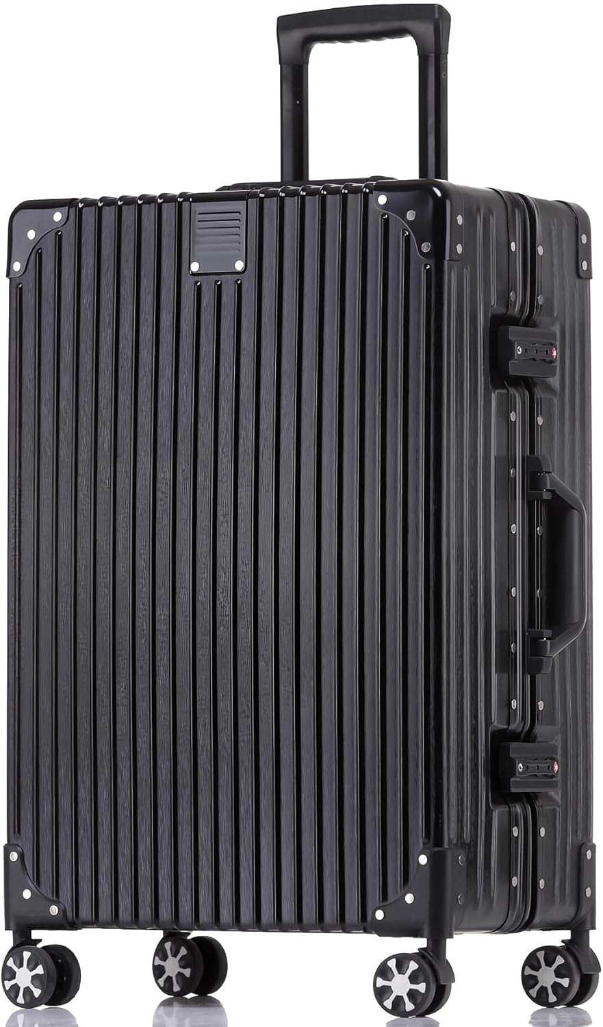 HotWay 24 Inch Checked in Luggage with Aluminum Frame,PC Hard Shell Suitcase with Spinner Wheels and TSA Lock, Large Suitcase for Travel, Black