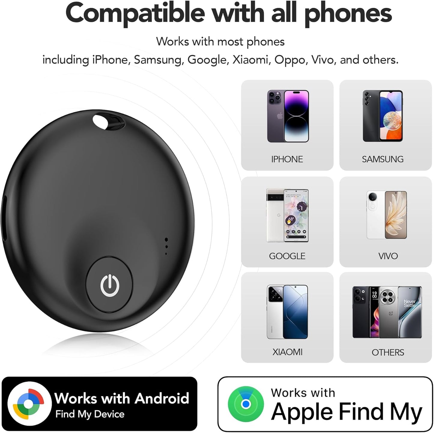 2025 Upgraded Dual-System Tracker for iOS or Android, Bluetooth Smart Tracking Tag/Luggage Tracker/Key Finder/Item Locator/Backpack/Bicycle,(Black)