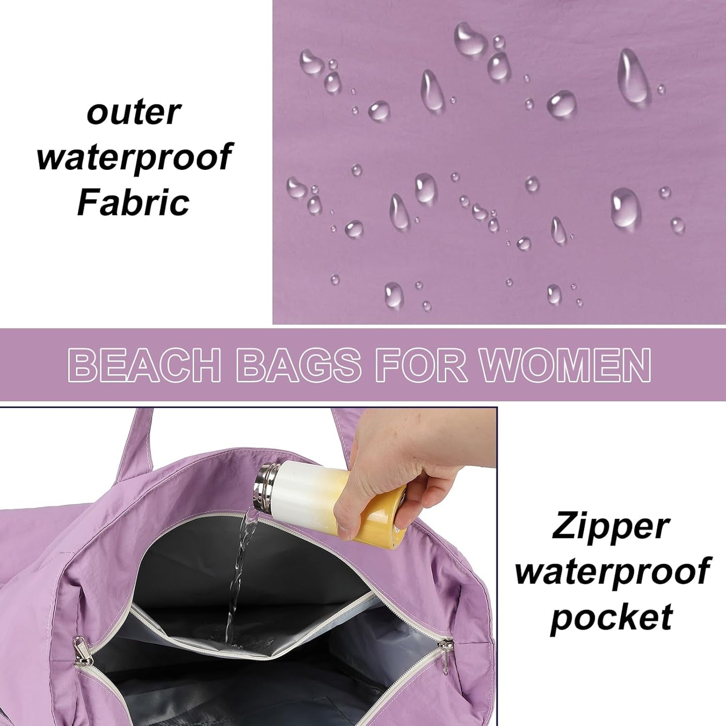LEDAOU Beach Bag Waterproof Sandproof Women Tote Bag Pool Bag with Zipper for Gym Grocery Travel with Wet Pocket