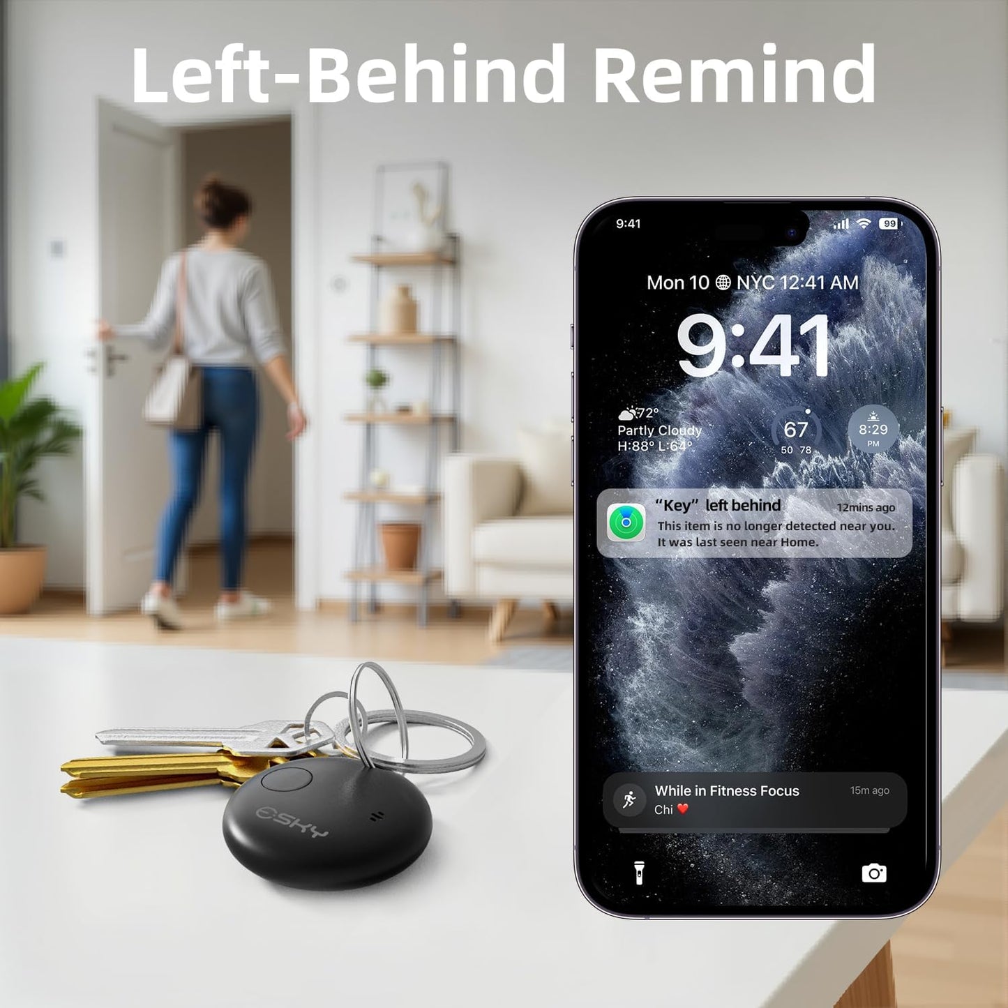 Esky Bluetooth Tracker Tag, Smart Luggage Tracker Compatible with Apple Find My APP (Only for iOS, Not for Android), Key Finder and Item Locator for Luggage, Backpack, Suitcases, Pets, Wallet