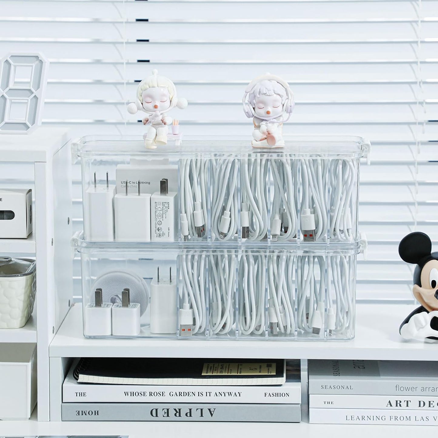 Yesesion 2 Pack Cord Organizer Box with Lid, Clear Desk Drawer Accessories Storage Case for Home Office Supplies, Art Crafts, Phone Charger, USB Cables, Marker Pen, Pencil Holder