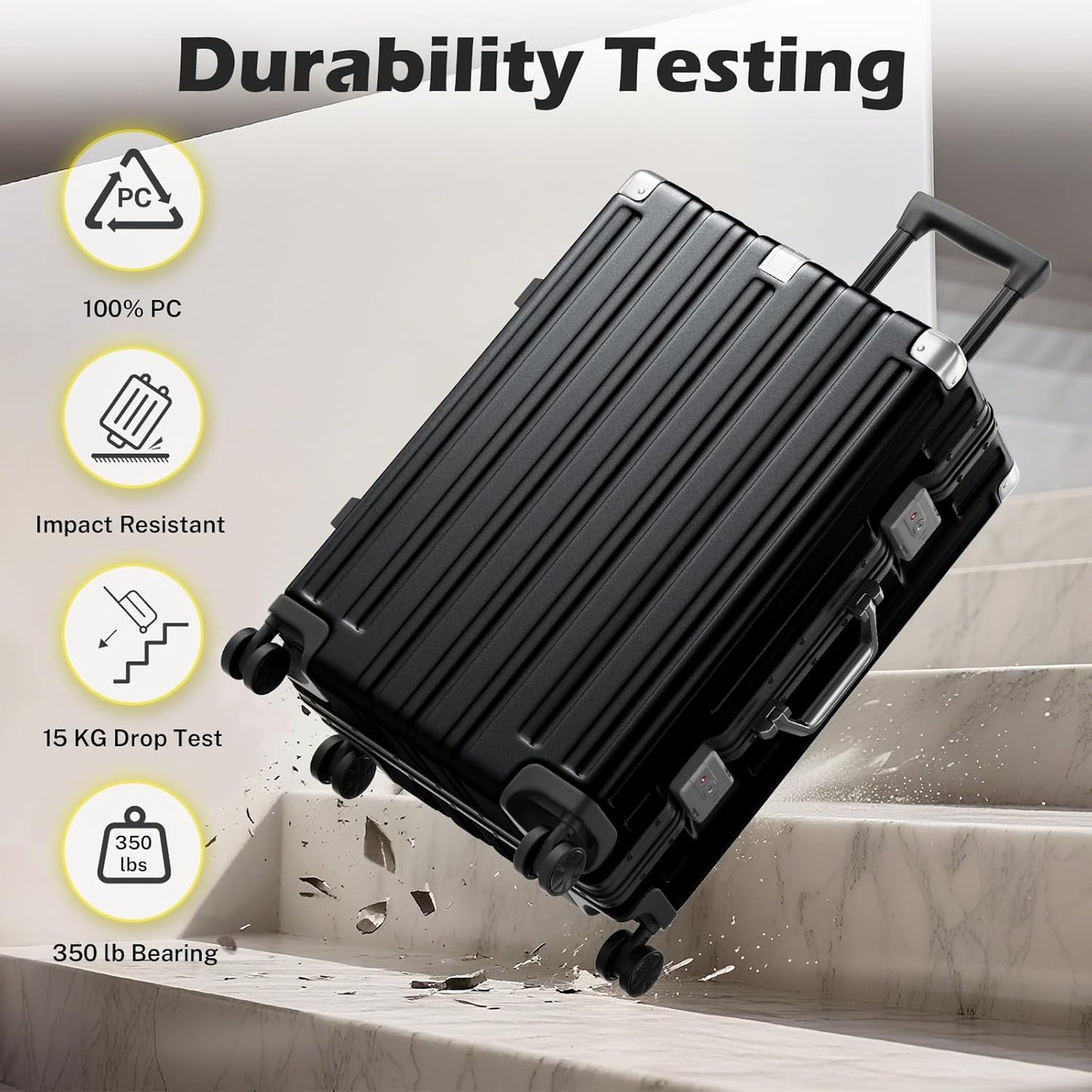 Krute Aluminum Frame Luggage 28 inch Zipperles Suitcase With Spinner Wheels USB Charger Hardside PC Large Luggages Checked Suitcases with TSA Lock (1 Piece)