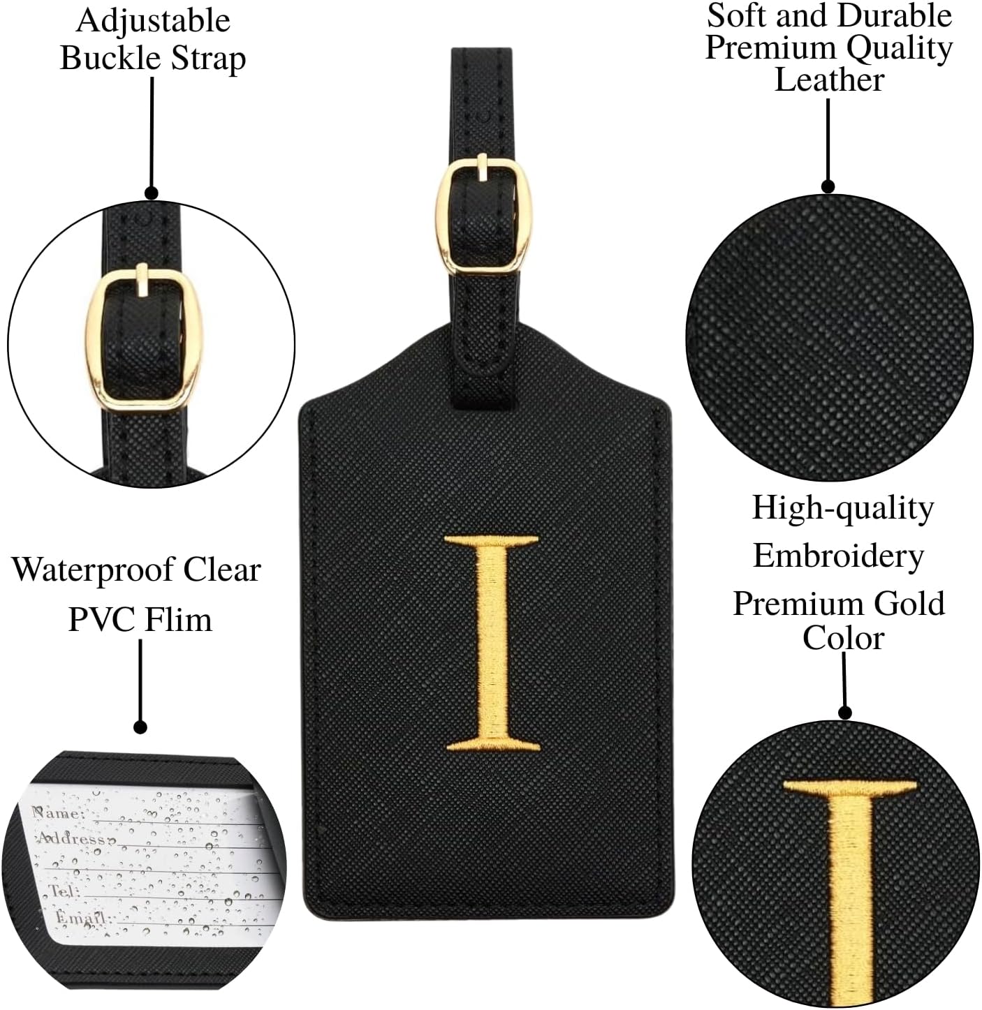 Luggage Tag PU Leather for Suitcase Baggage Handbag Travel Bag Label Suitcase Tag Label Tag w. Name Card & Privacy Cover (I)